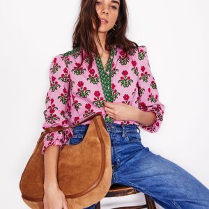 Arabella Cotton Blouse-Meadowsweet Pink. Pansy Stamp