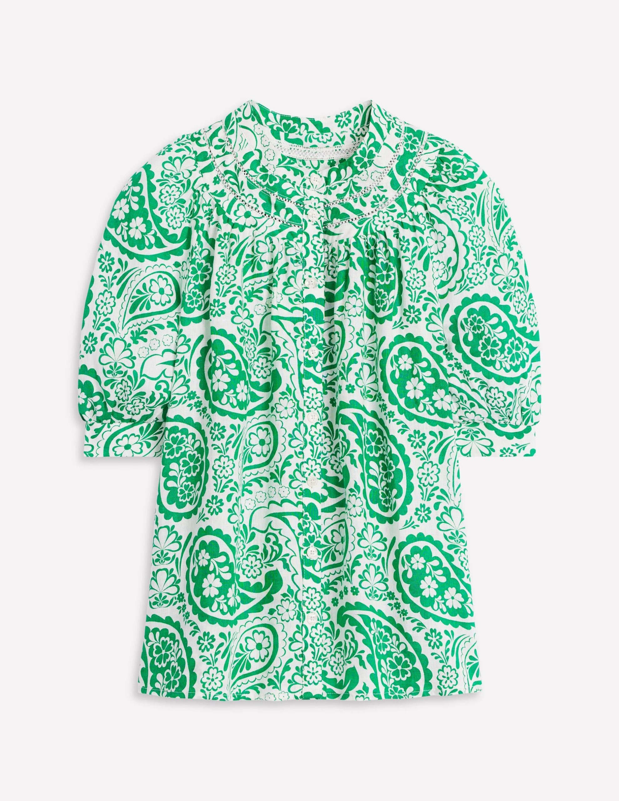 Bea Linen Top-Rich Emerald. Meadow Paisley - Image 5