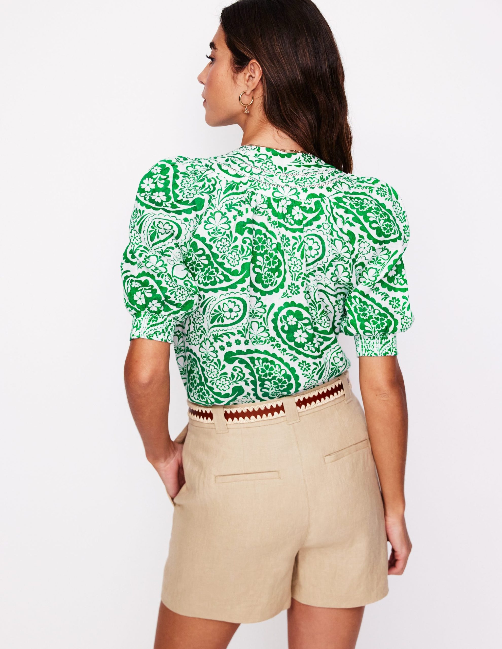 Bea Linen Top-Rich Emerald. Meadow Paisley - Image 3