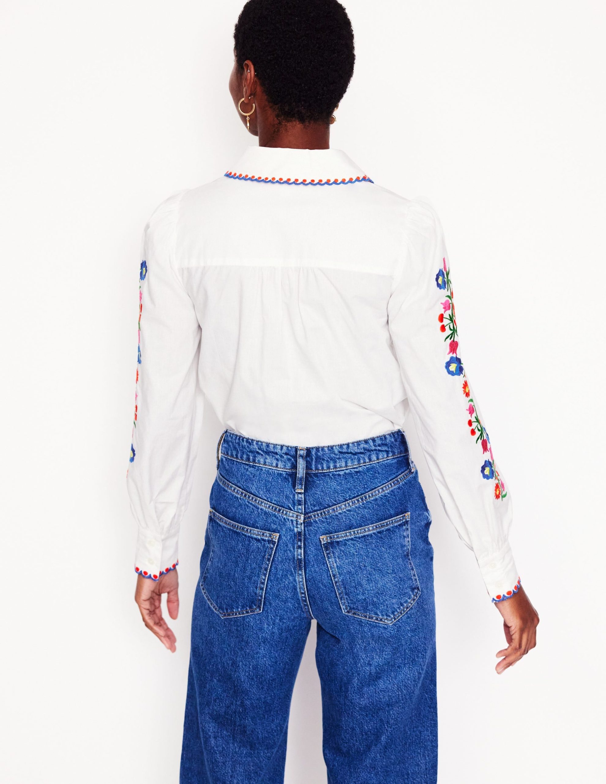 Embroidered Cotton Blouse-White. Floral Embroidery - Image 4