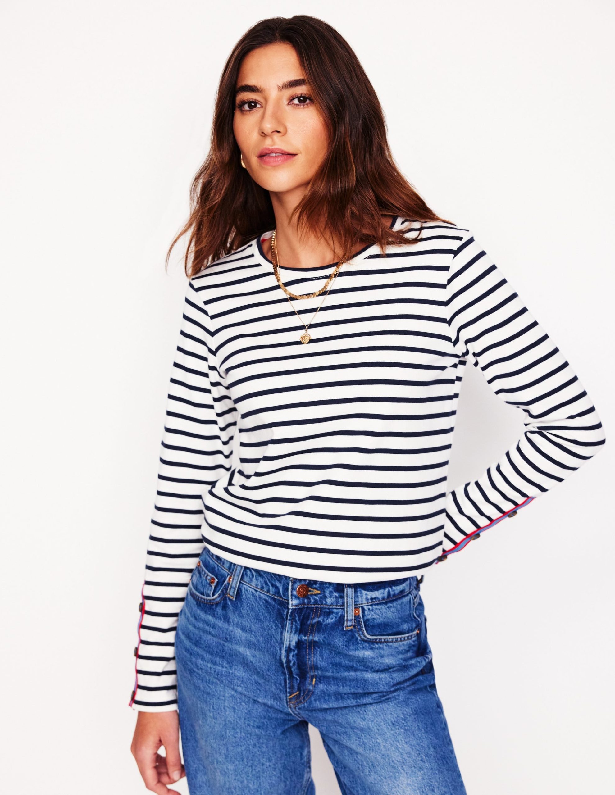 Button Cuff Mariner Breton-Ivory. French Navy Stripe - Image 4