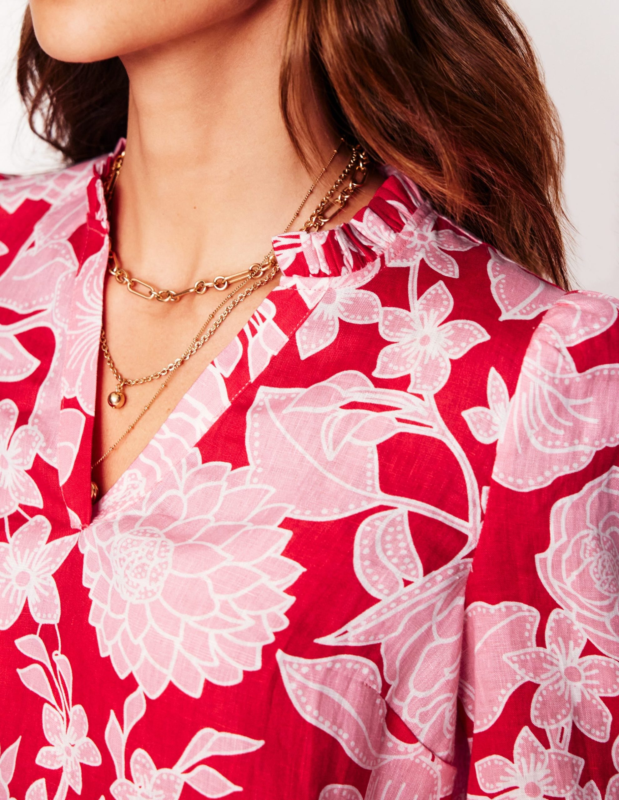 Grace Linen Top-Poppy Red. Blossom Cascade - Image 2