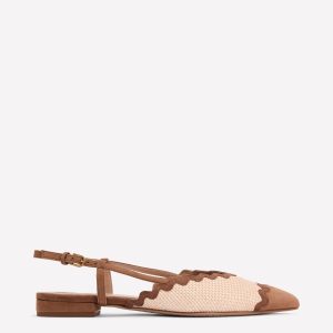 Ric Rac Detail Pointed Flats-Natural/ Tan