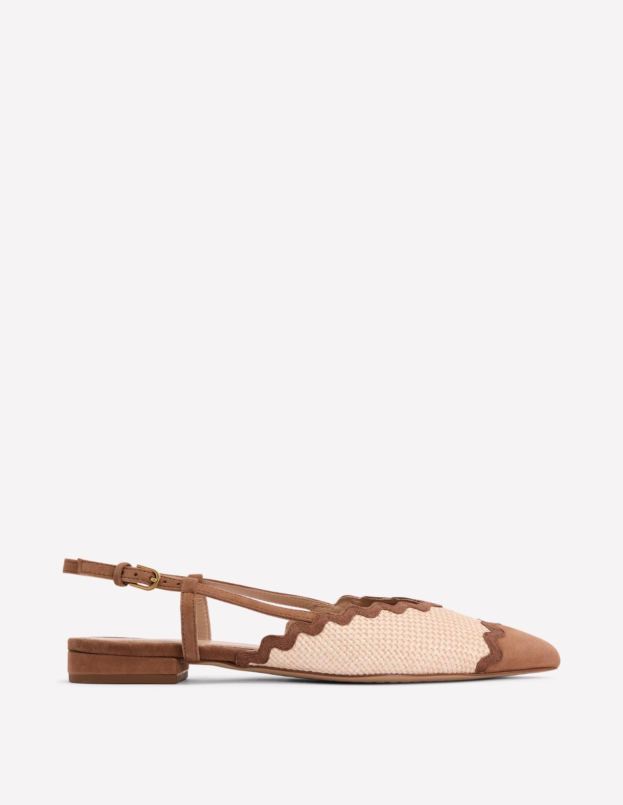 Ric Rac Detail Pointed Flats-Natural/ Tan