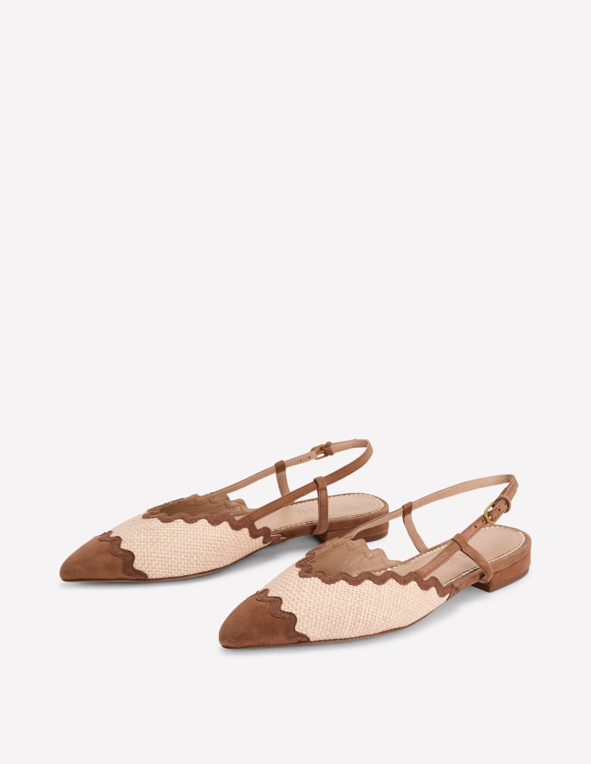 Ric Rac Detail Pointed Flats-Natural/ Tan - Image 3