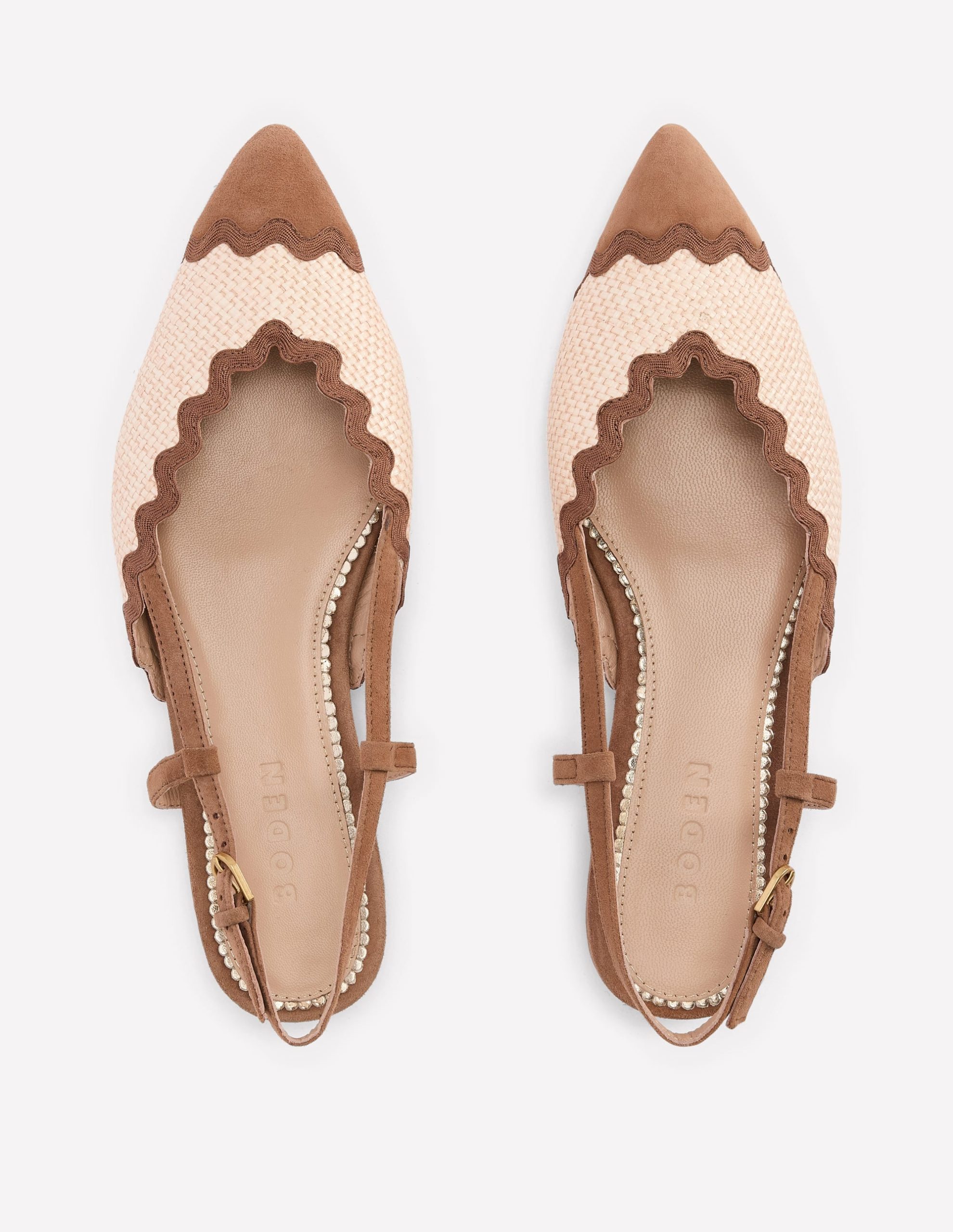Ric Rac Detail Pointed Flats-Natural/ Tan - Image 5