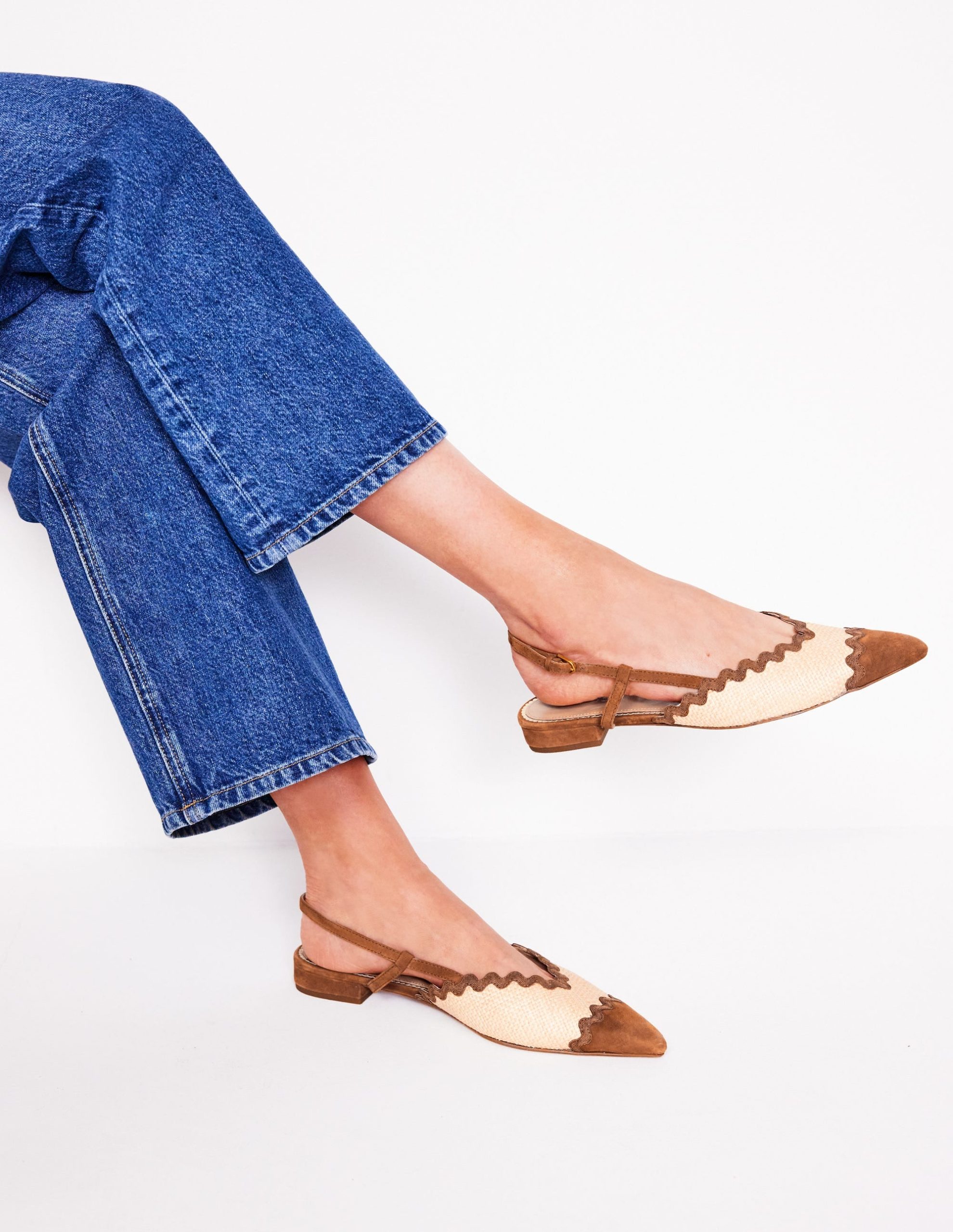 Ric Rac Detail Pointed Flats-Natural/ Tan - Image 2