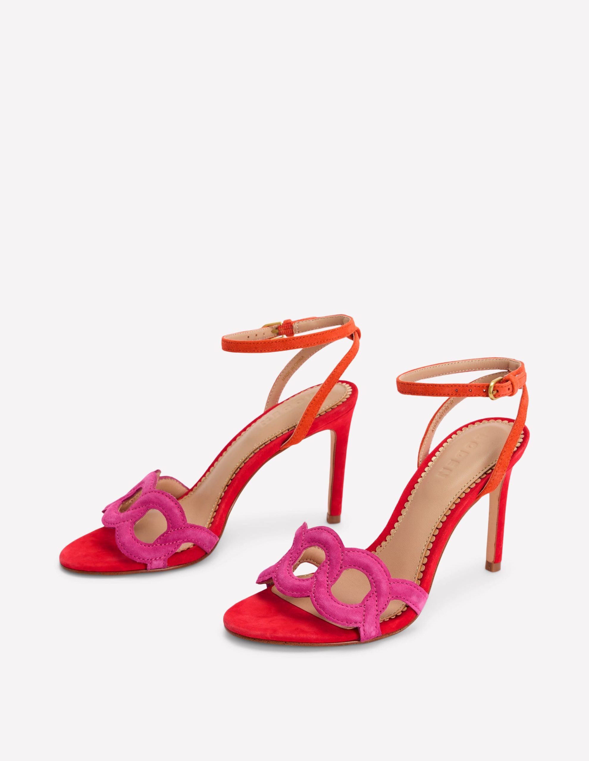 Circle Detail Heeled Sandal-Post Box Red/Sorbet Pink - Image 4