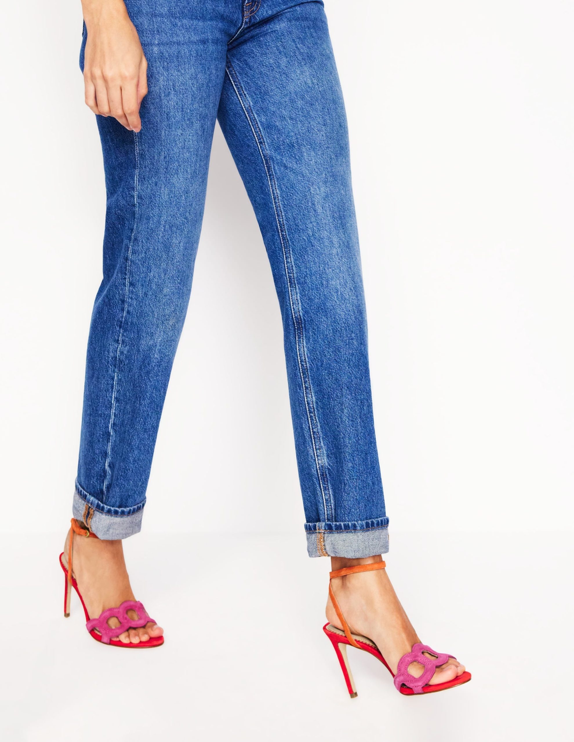 Circle Detail Heeled Sandal-Post Box Red/Sorbet Pink - Image 2