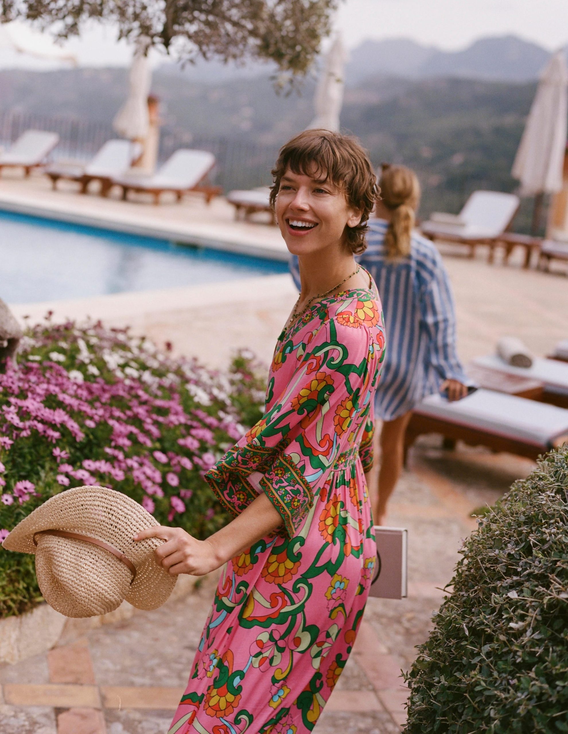 Maya Kimono Jersey Maxi Dress-Pink Rose. Foliage Trail - Image 2