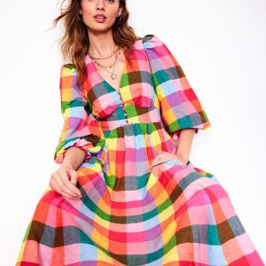 Lola Blouson Maxi Dress-Rainbow Multigingham