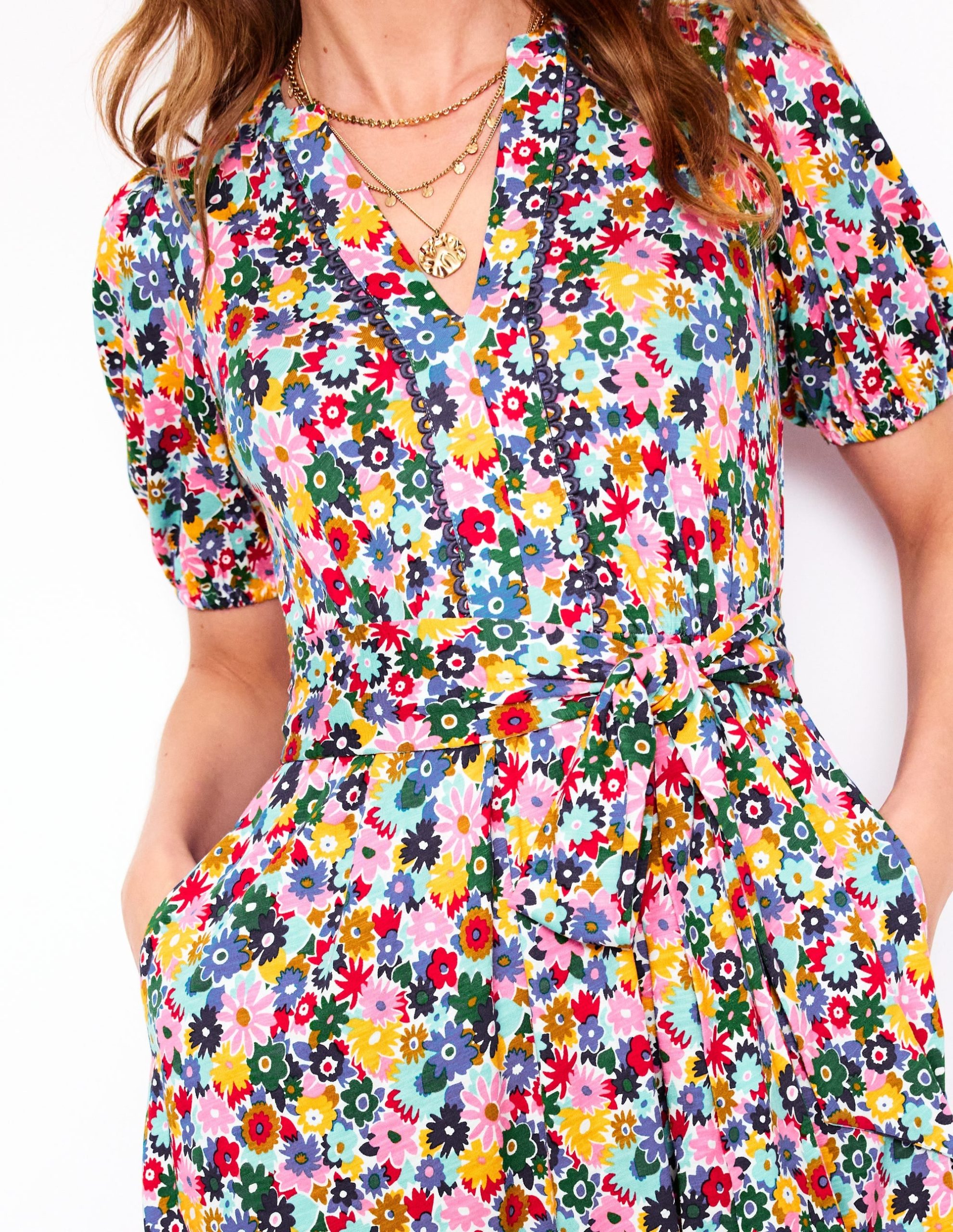 Sofia Trim Jersey Midi Dress-Multi. Paintbox Ditsy - Image 3