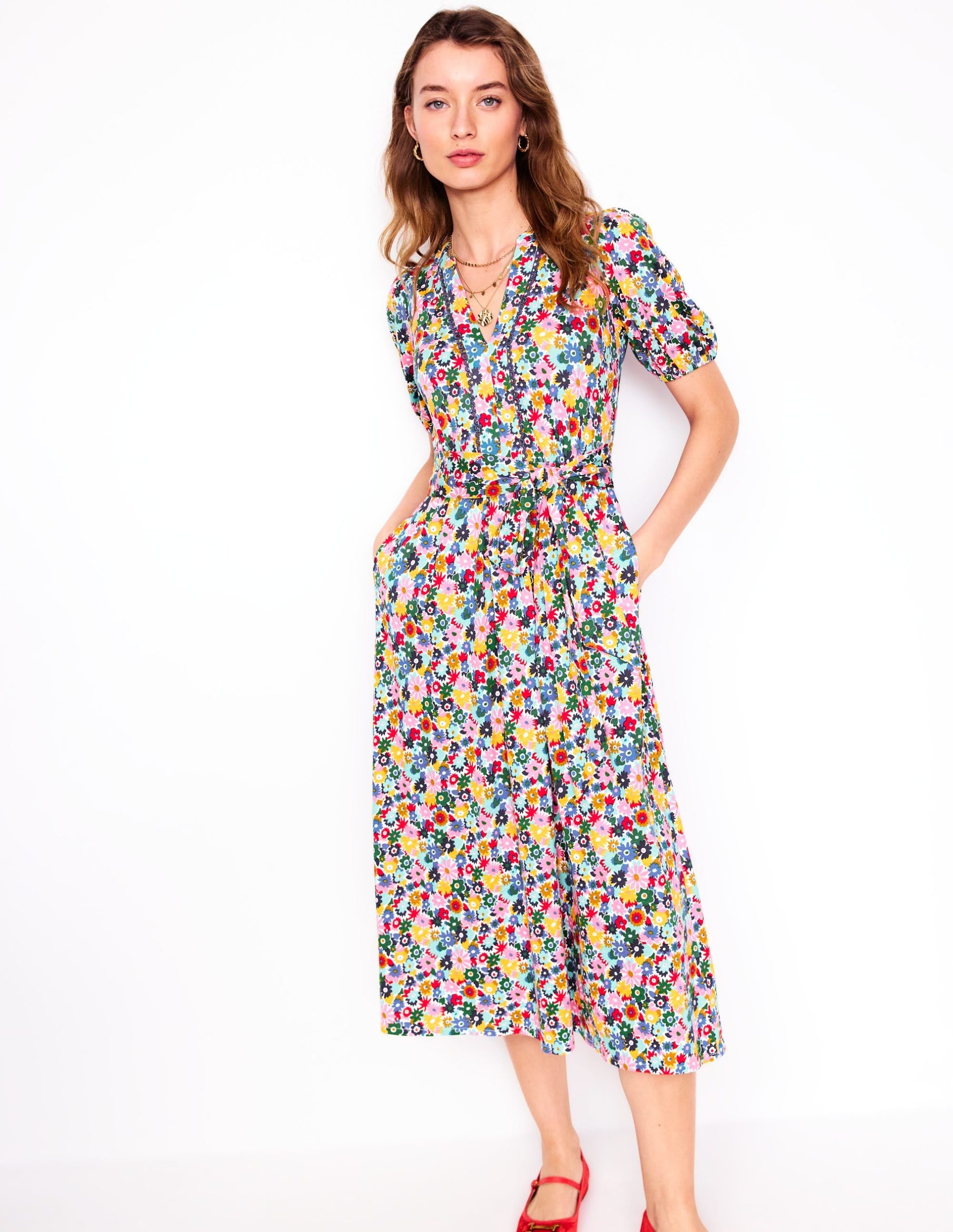 Sofia Trim Jersey Midi Dress-Multi. Paintbox Ditsy - Image 5