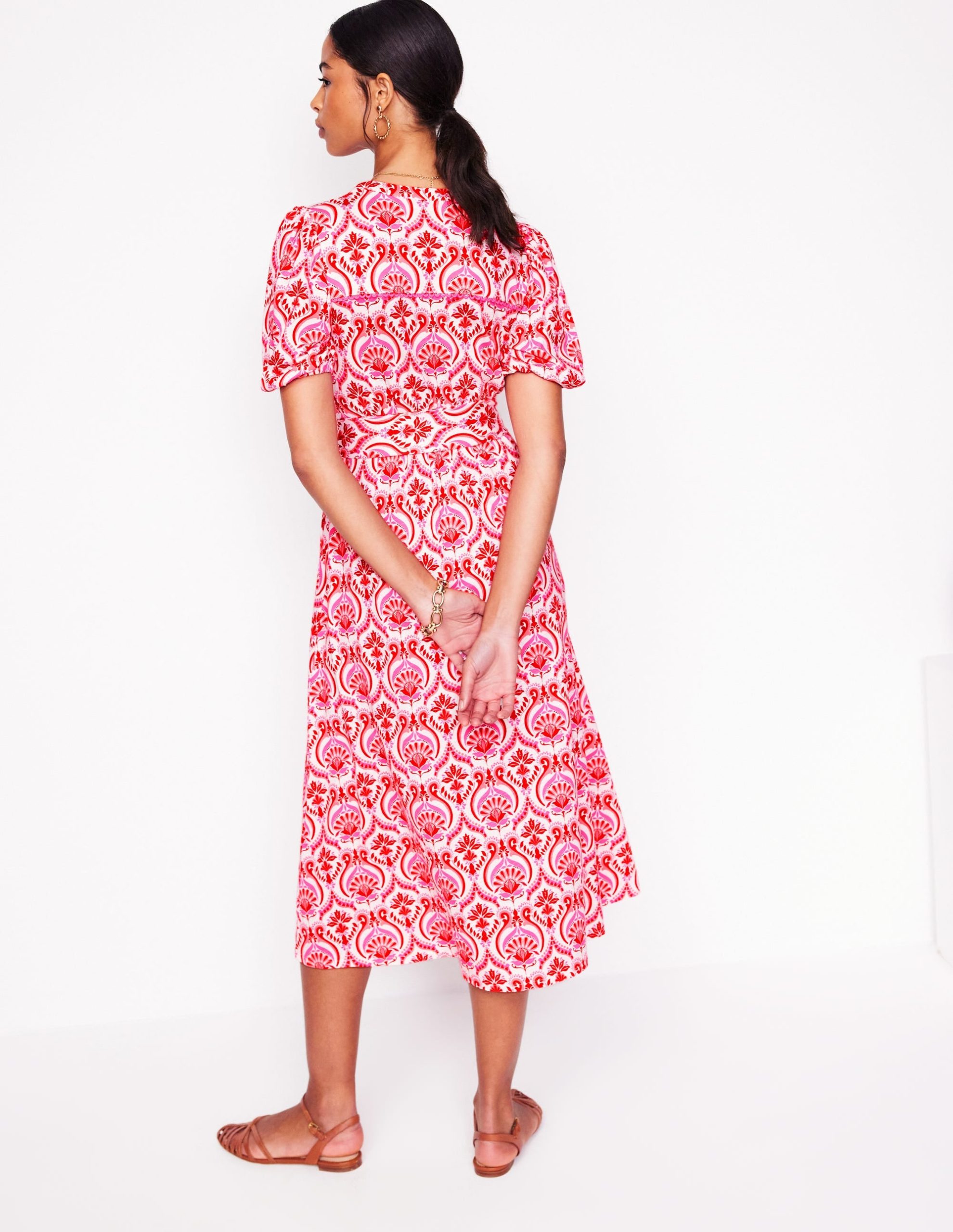 Sofia Trim Jersey Midi Dress-Poppy Red. Ornamental Floral - Image 3