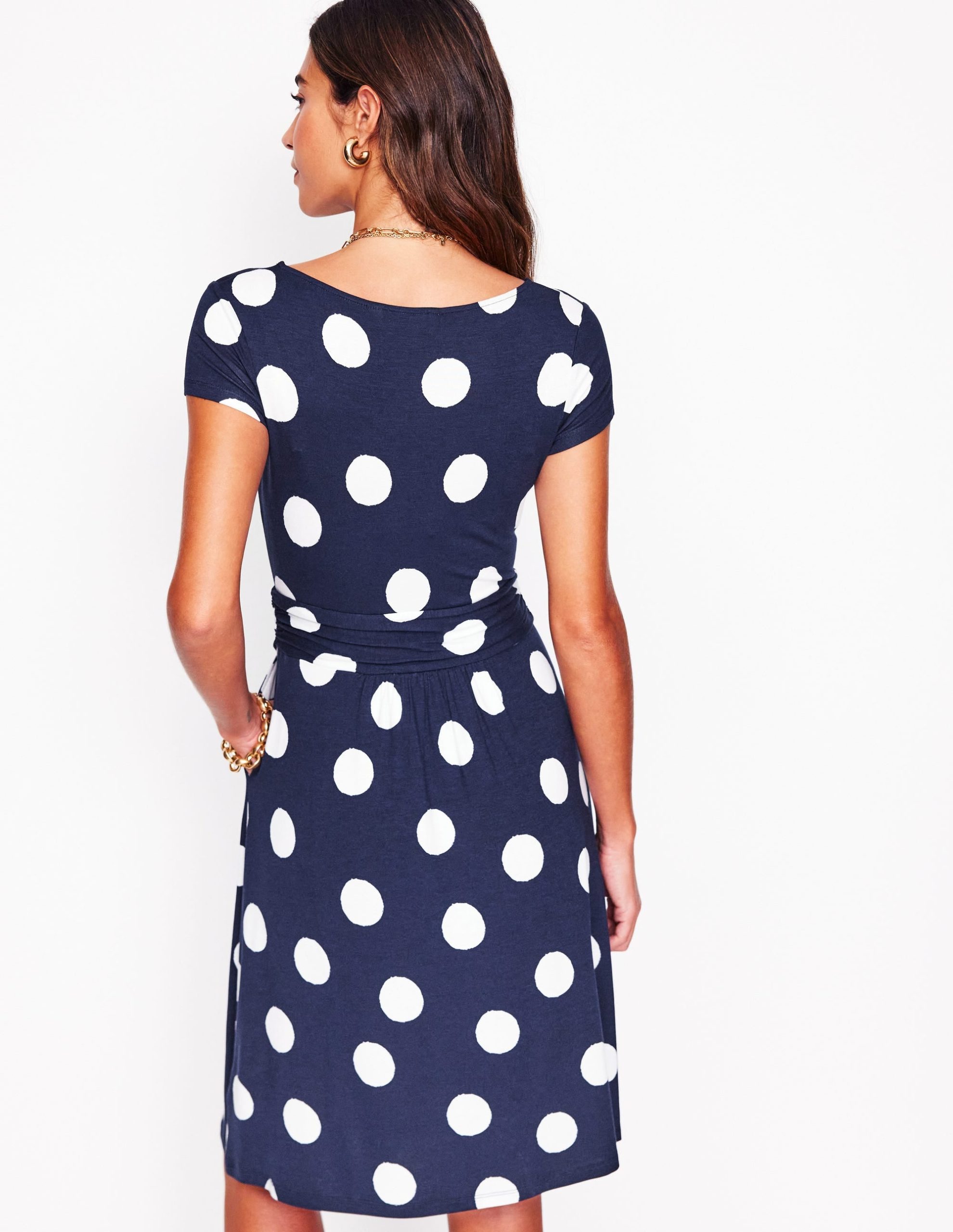 Amelie Jersey Dress-French Navy. Abstract Dot - Image 3