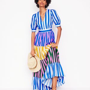 Bella Puff Sleeve Maxi Dress-Kingfisher Blue Stripe
