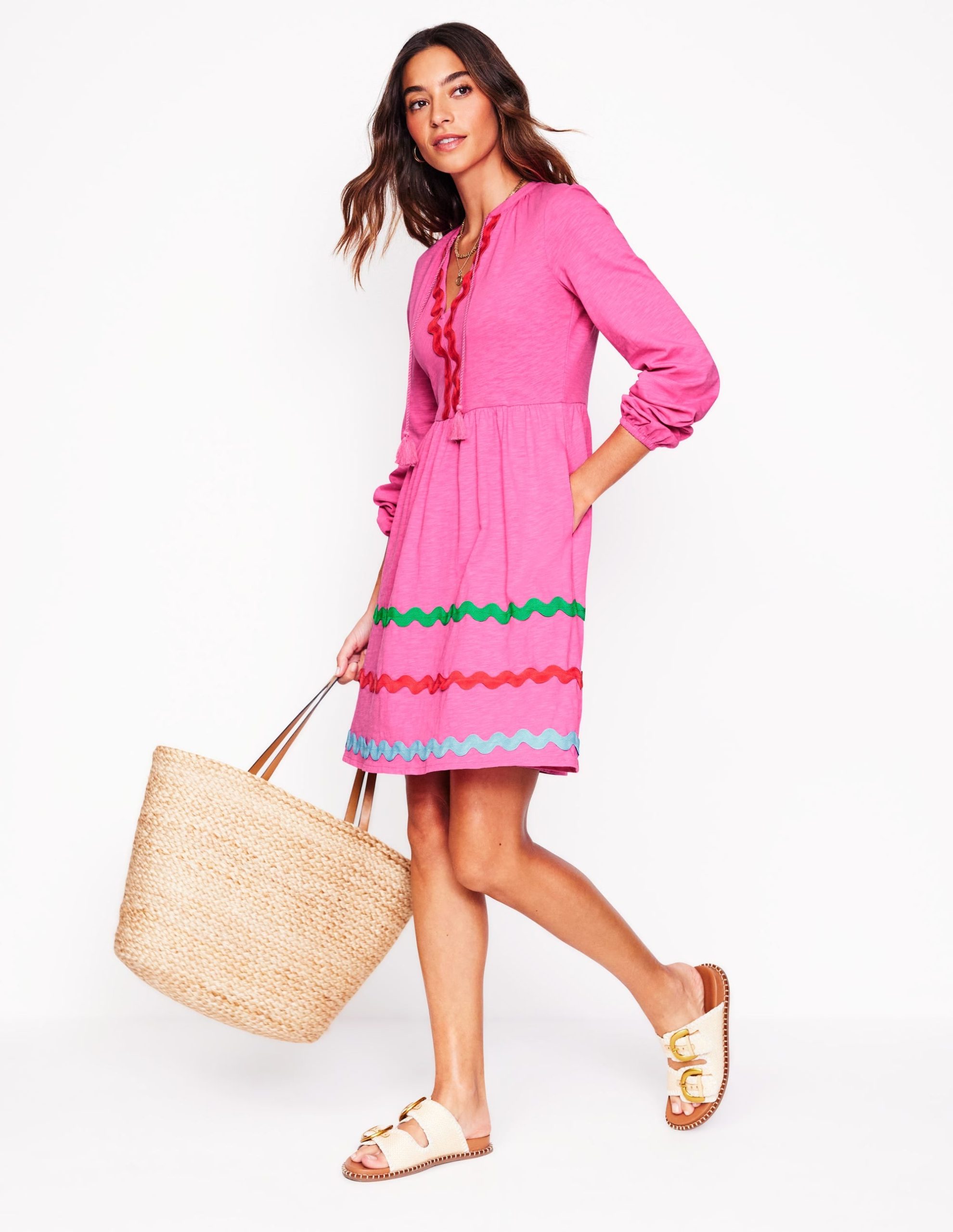 Corinna Ric Rac Jersey Dress-Sorbet Pink - Image 4
