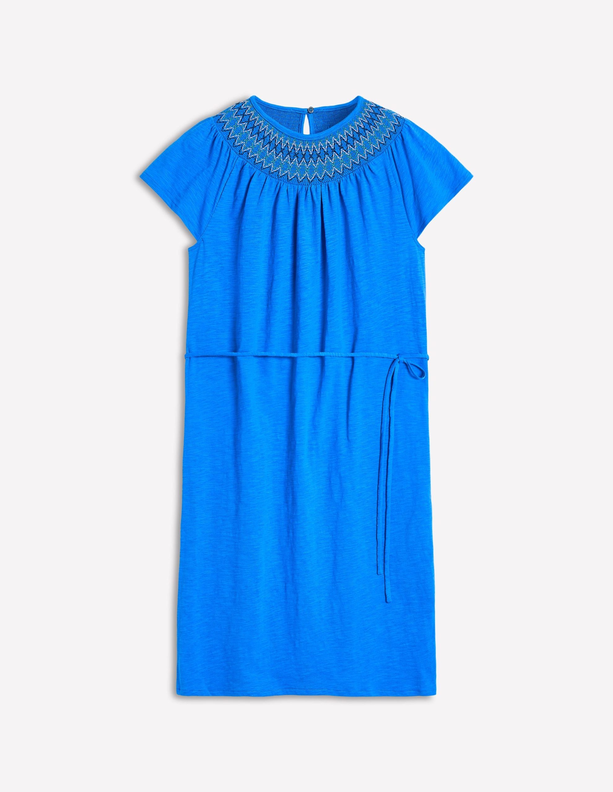 Nina Smocked T-Shirt Dress-Kingfisher Blue - Image 5