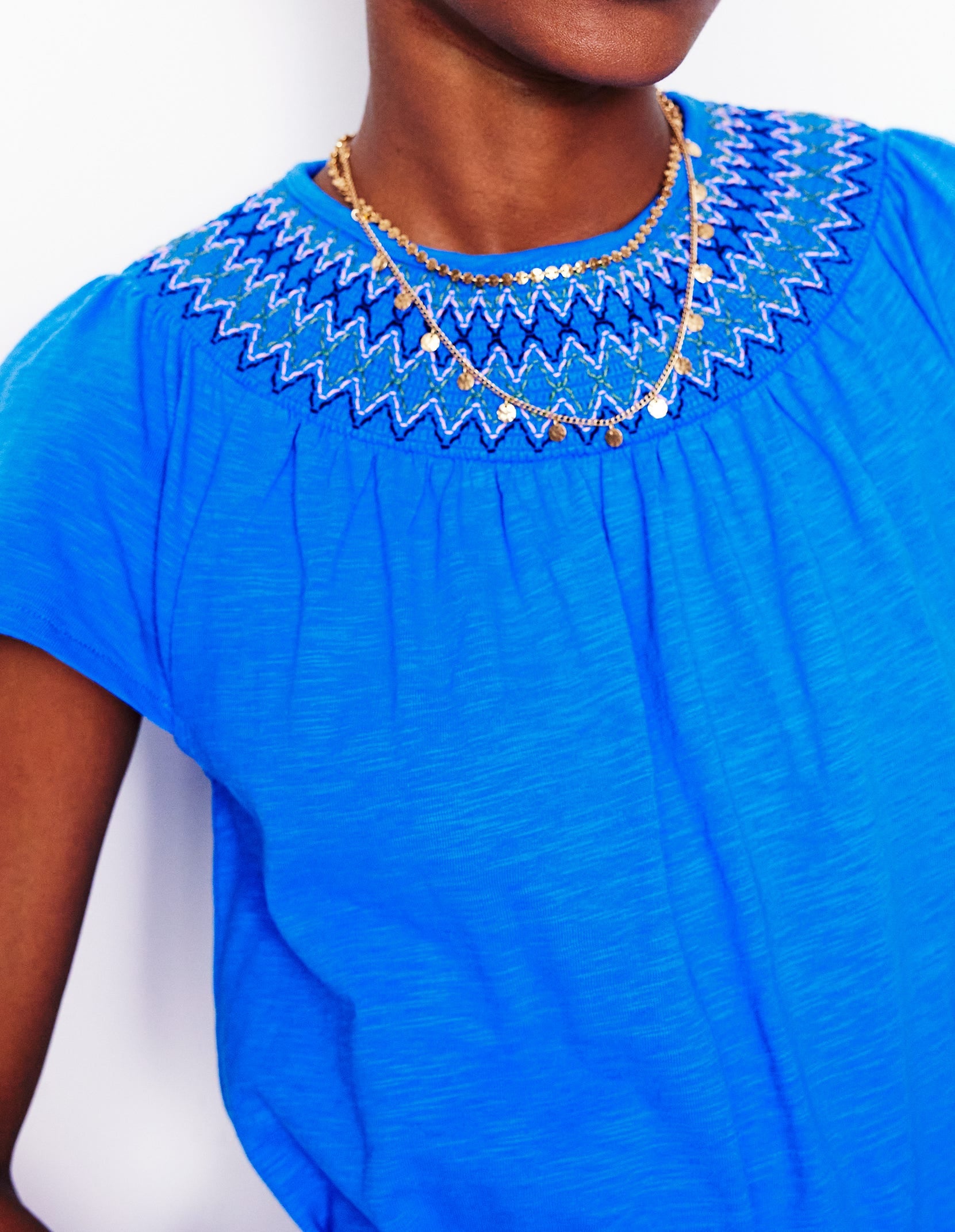 Nina Smocked T-Shirt Dress-Kingfisher Blue - Image 2