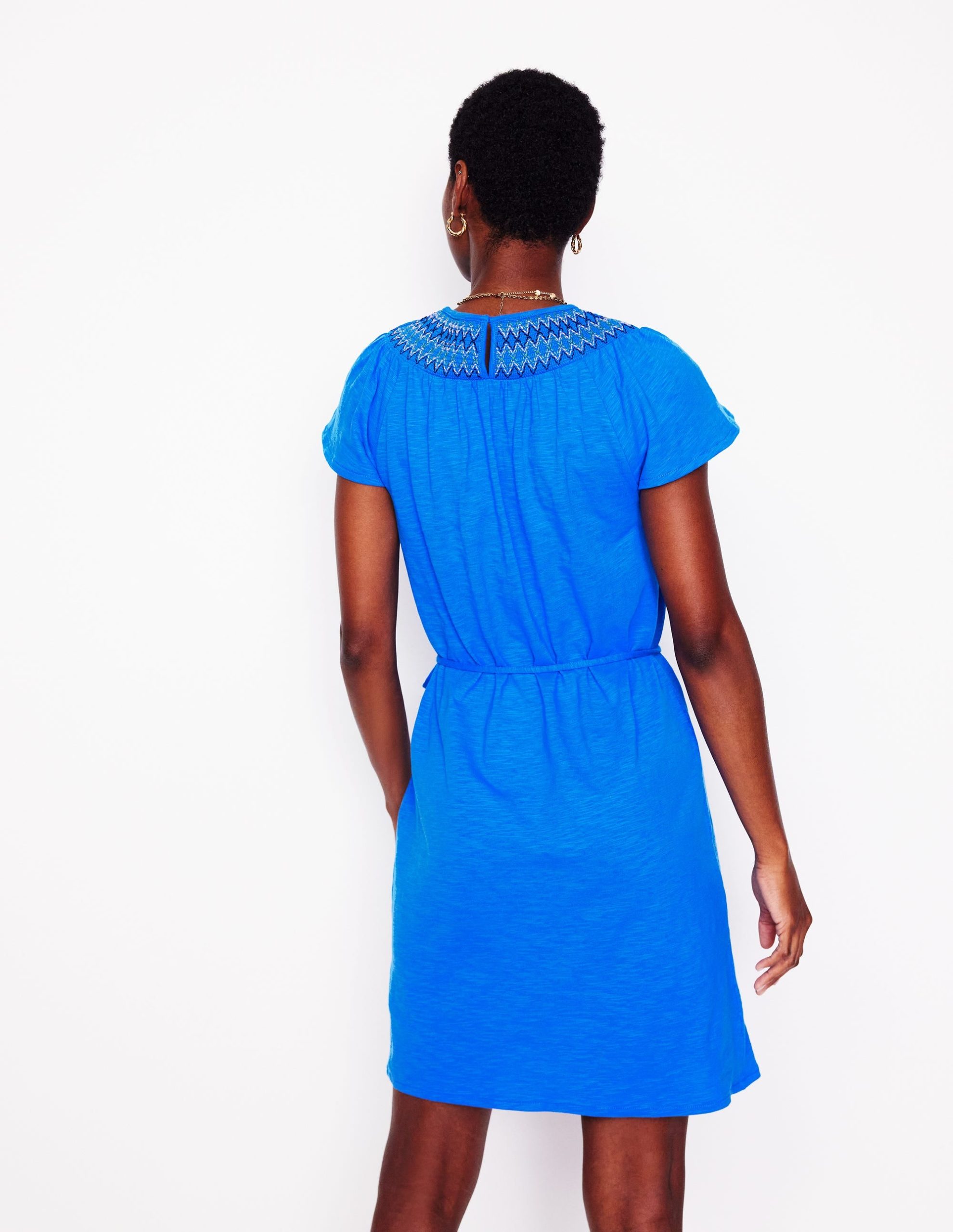 Nina Smocked T-Shirt Dress-Kingfisher Blue - Image 3