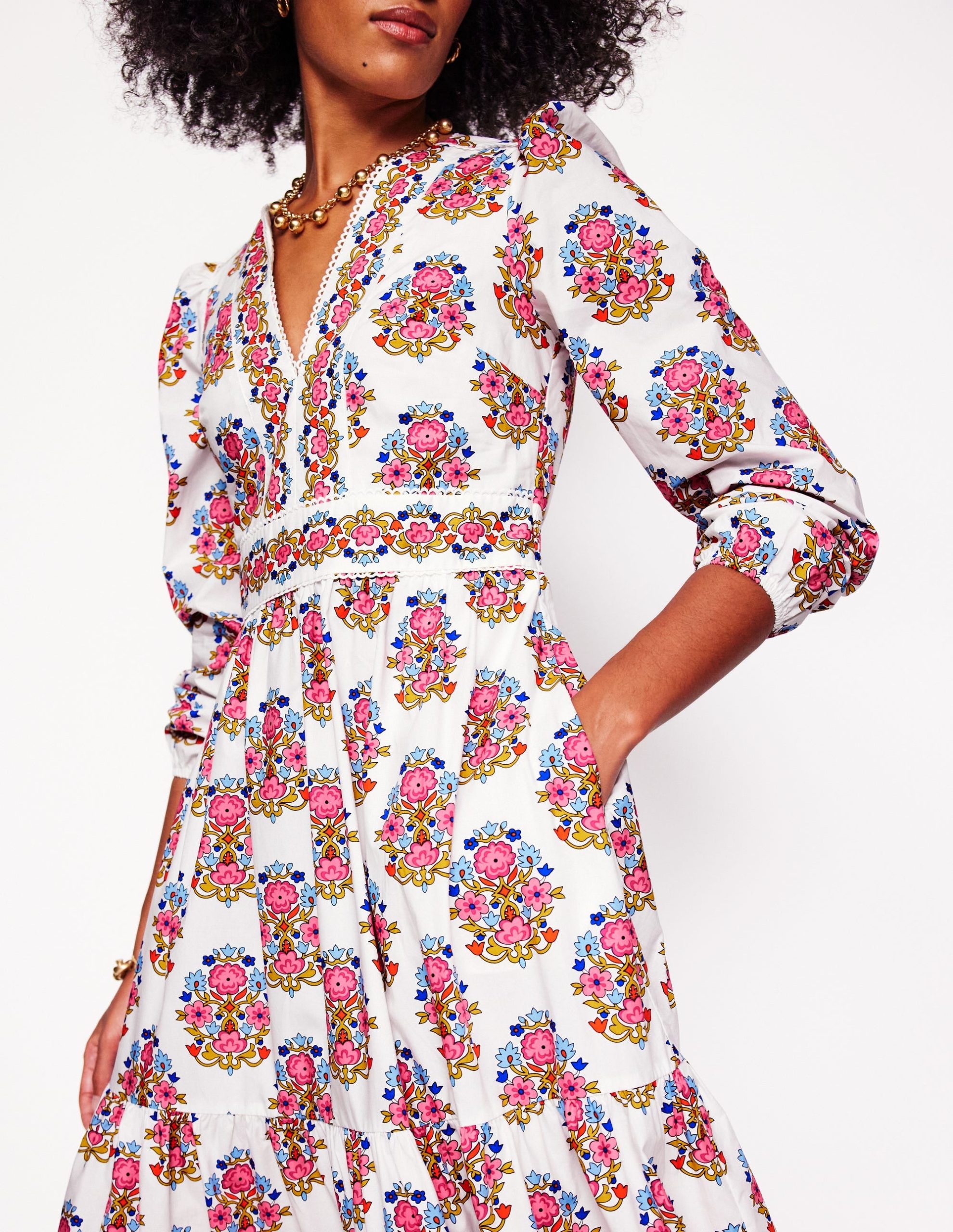 Violet Midi Dress-Ivory. Wildflower Stamp - Image 2