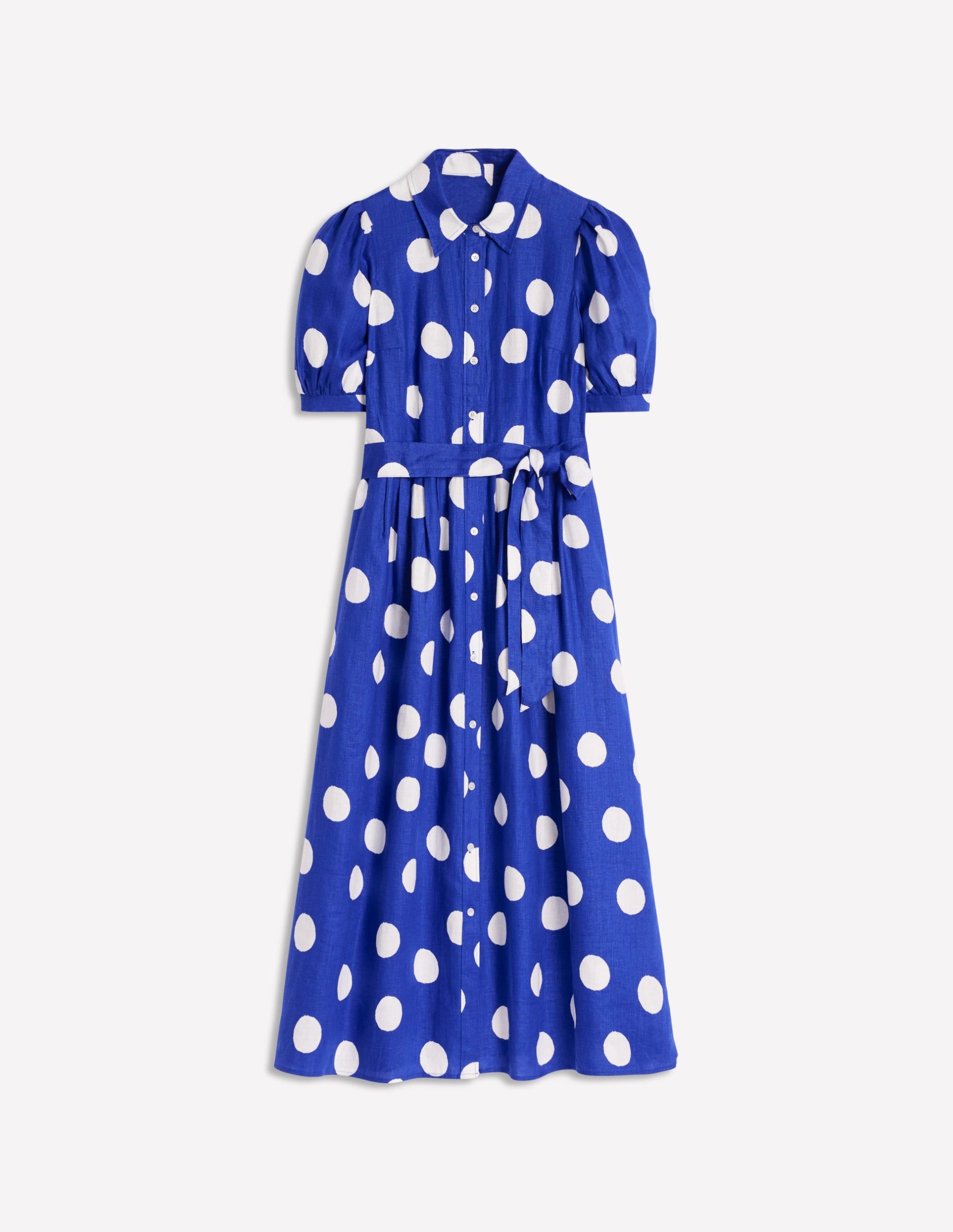 Alexa Linen Maxi Shirt Dress-Bright Blue. Abstract Dot - Image 7
