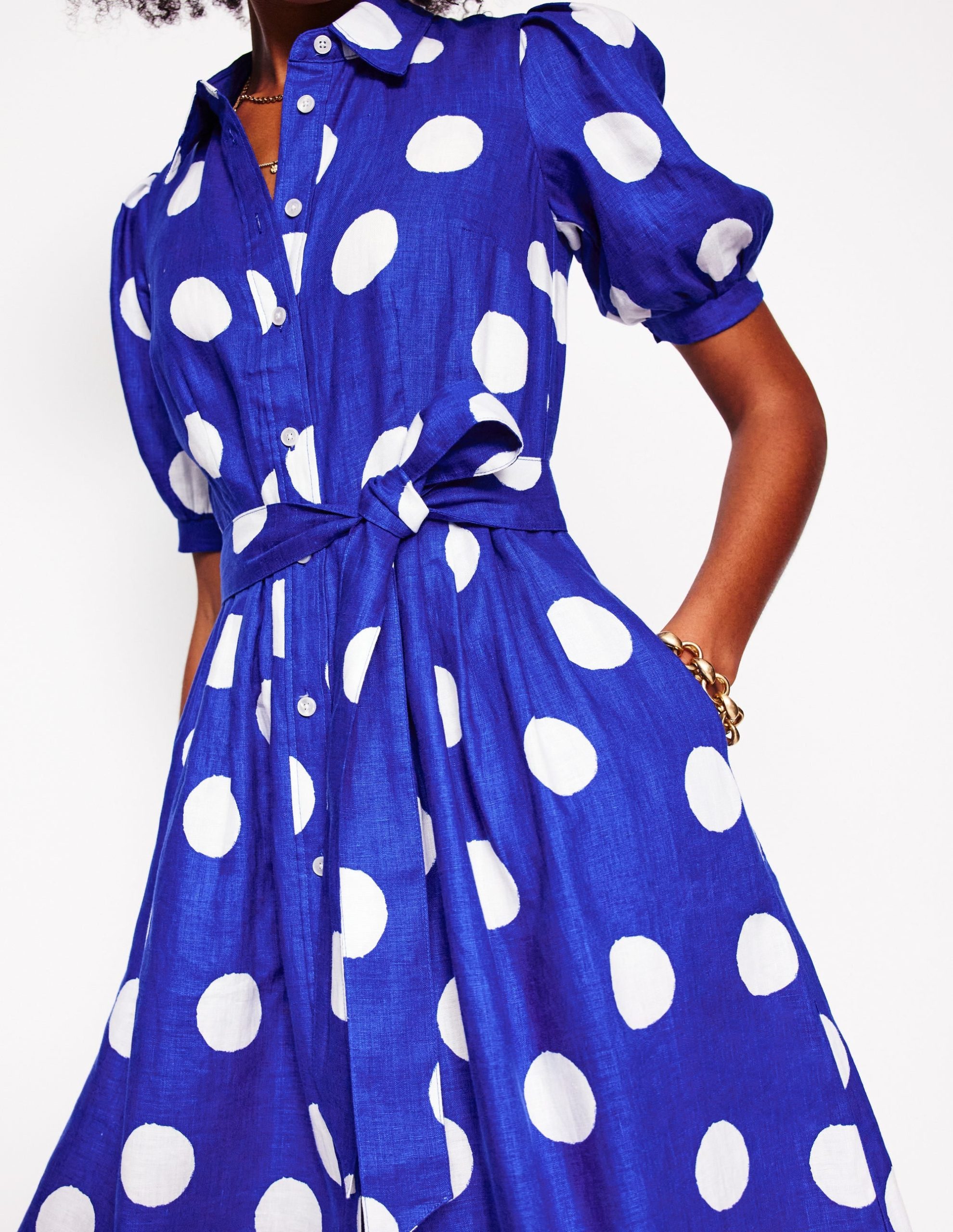 Alexa Linen Maxi Shirt Dress-Bright Blue. Abstract Dot - Image 2