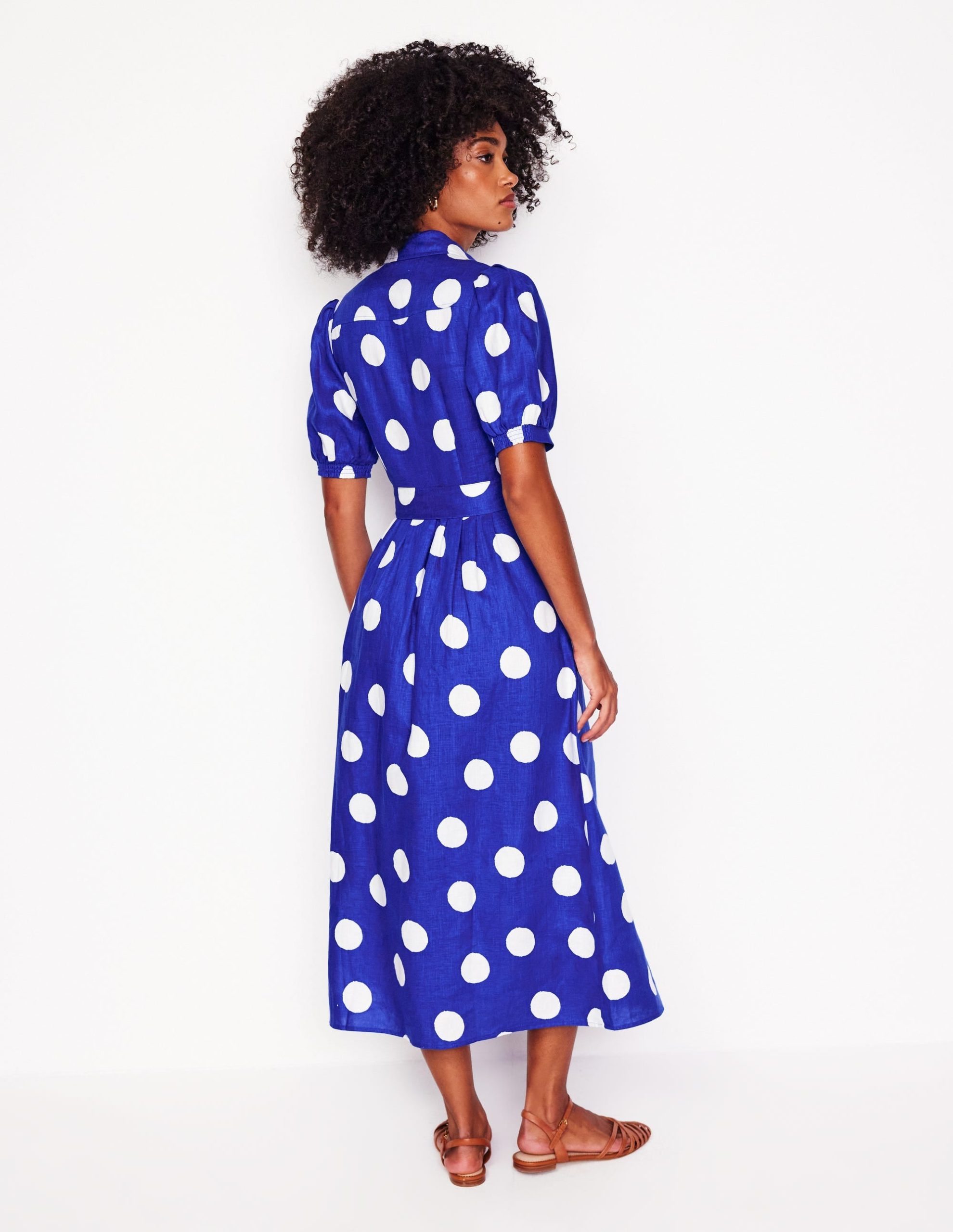 Alexa Linen Maxi Shirt Dress-Bright Blue. Abstract Dot - Image 3
