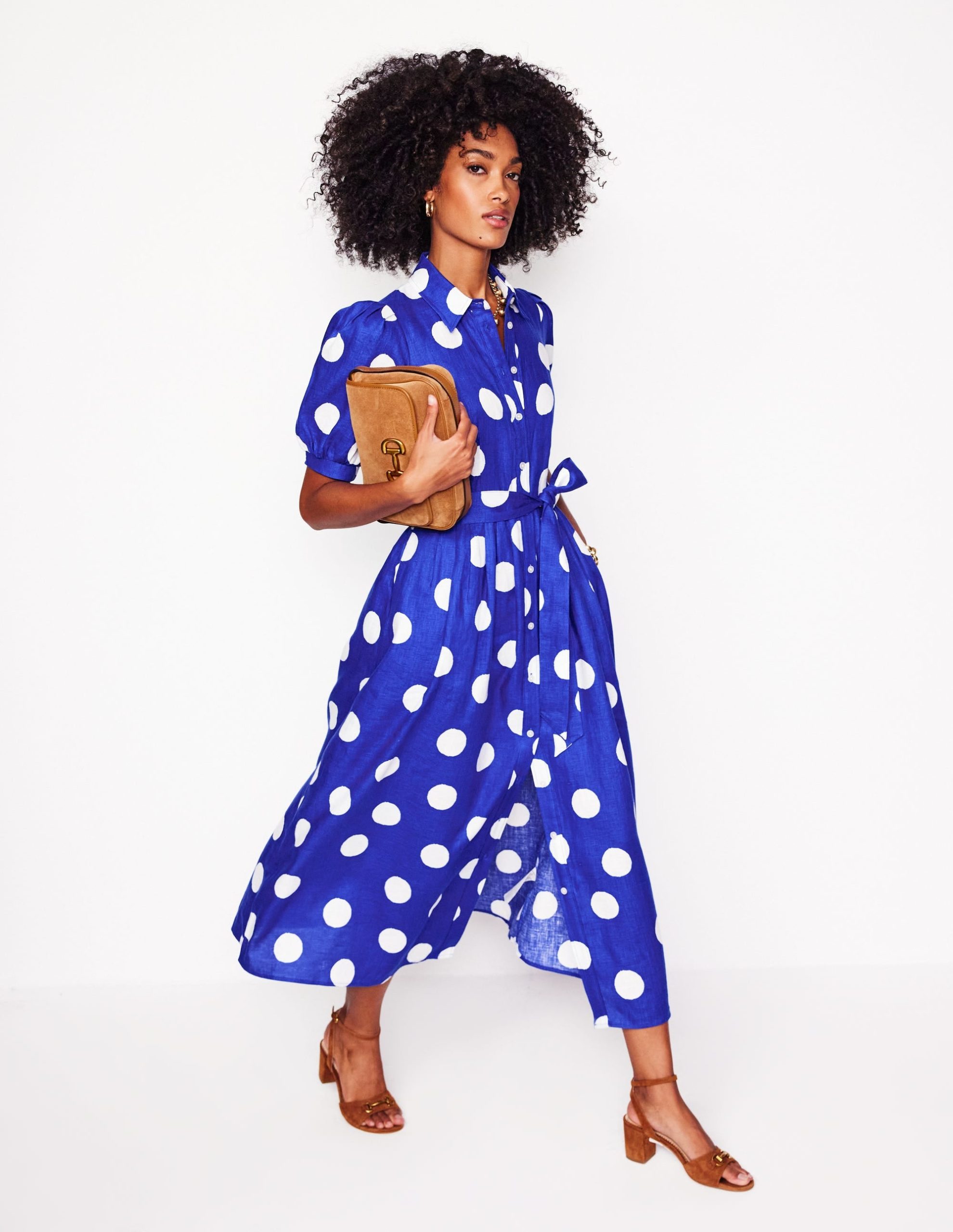 Alexa Linen Maxi Shirt Dress-Bright Blue. Abstract Dot - Image 5
