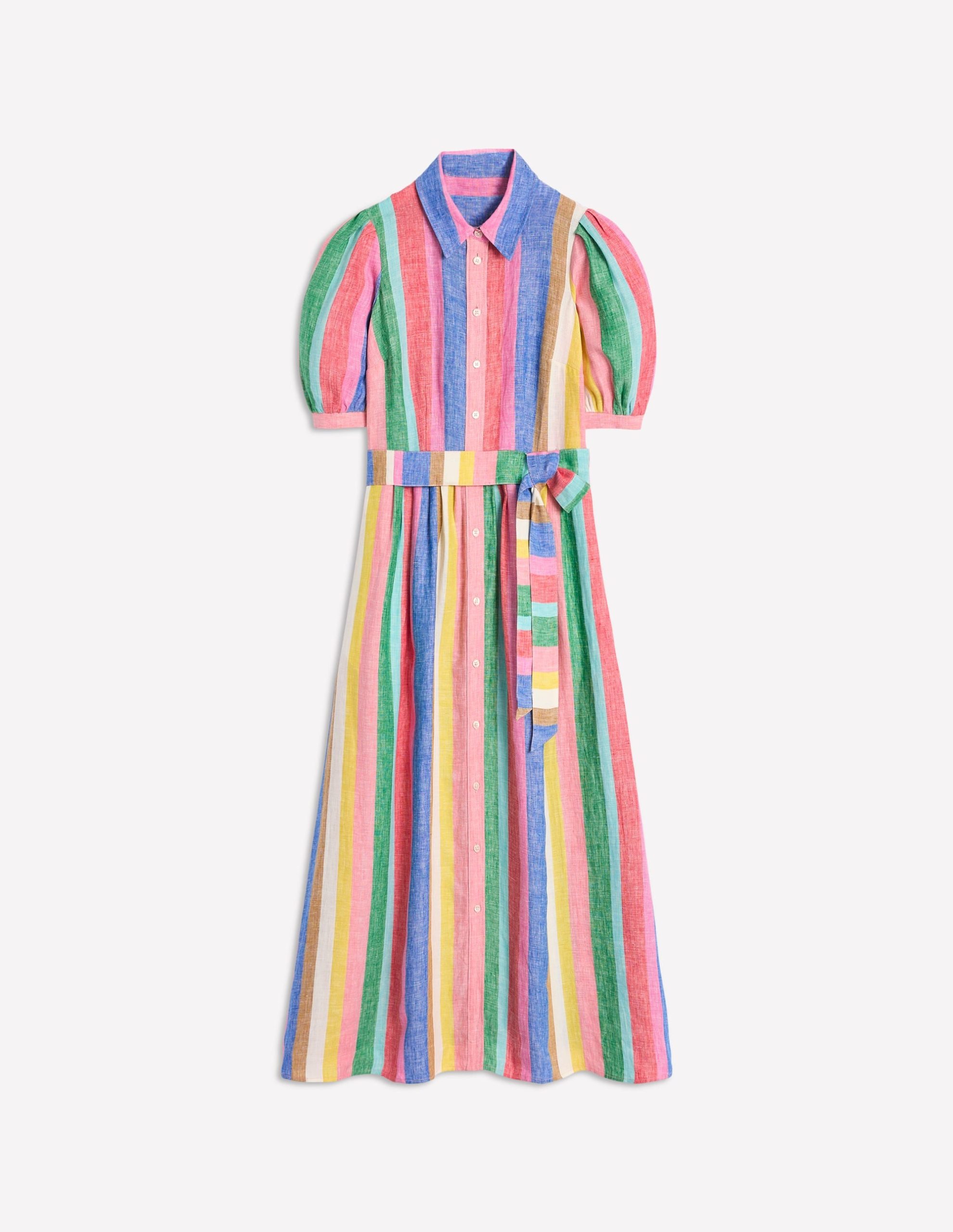 Alexa Linen Maxi Shirt Dress-Bright Rainbow Stripe - Image 8