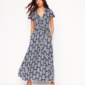 Nicola Jersey Tea Dress-French Navy. Paisley Heart