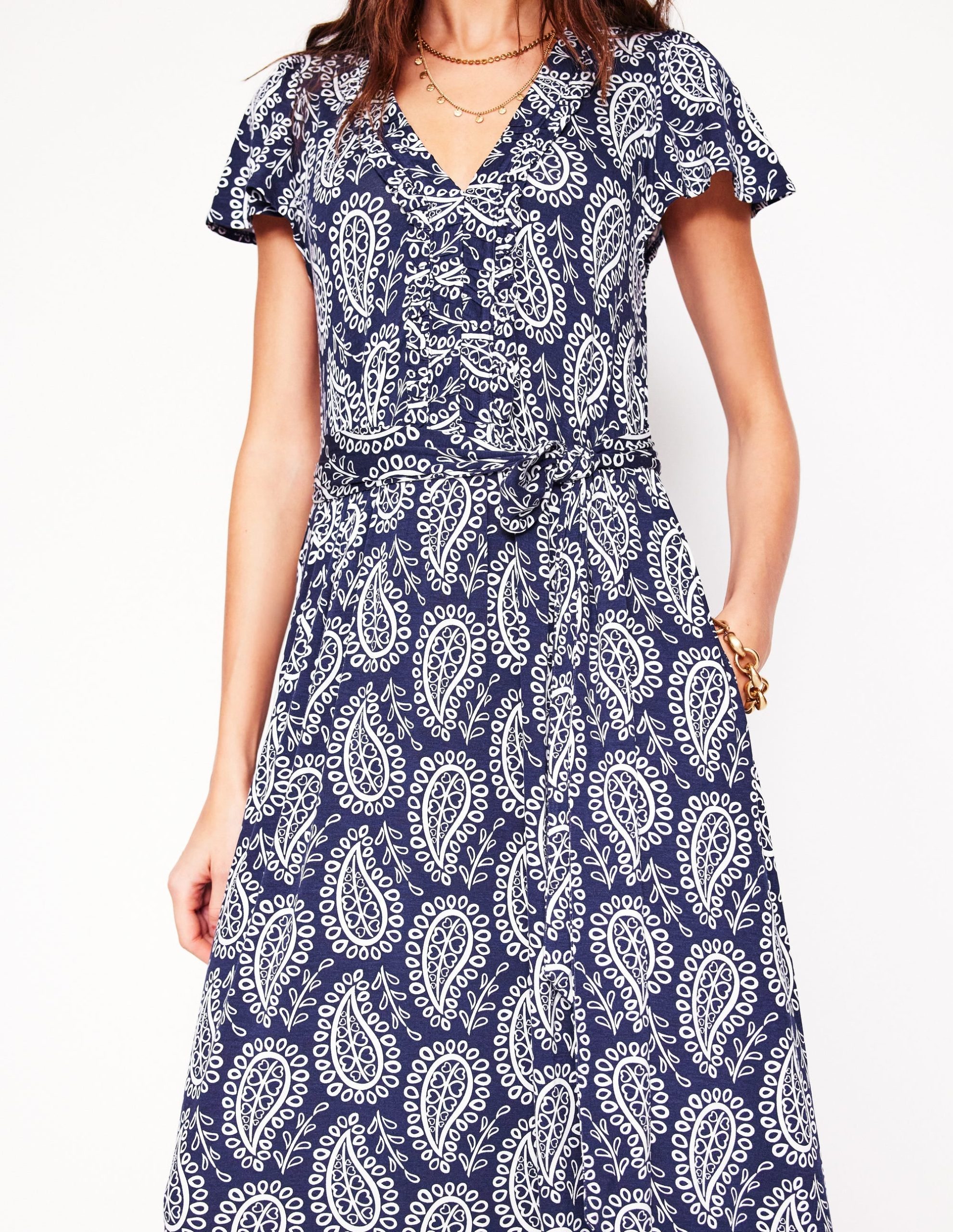 Nicola Jersey Tea Dress-French Navy. Paisley Heart - Image 2