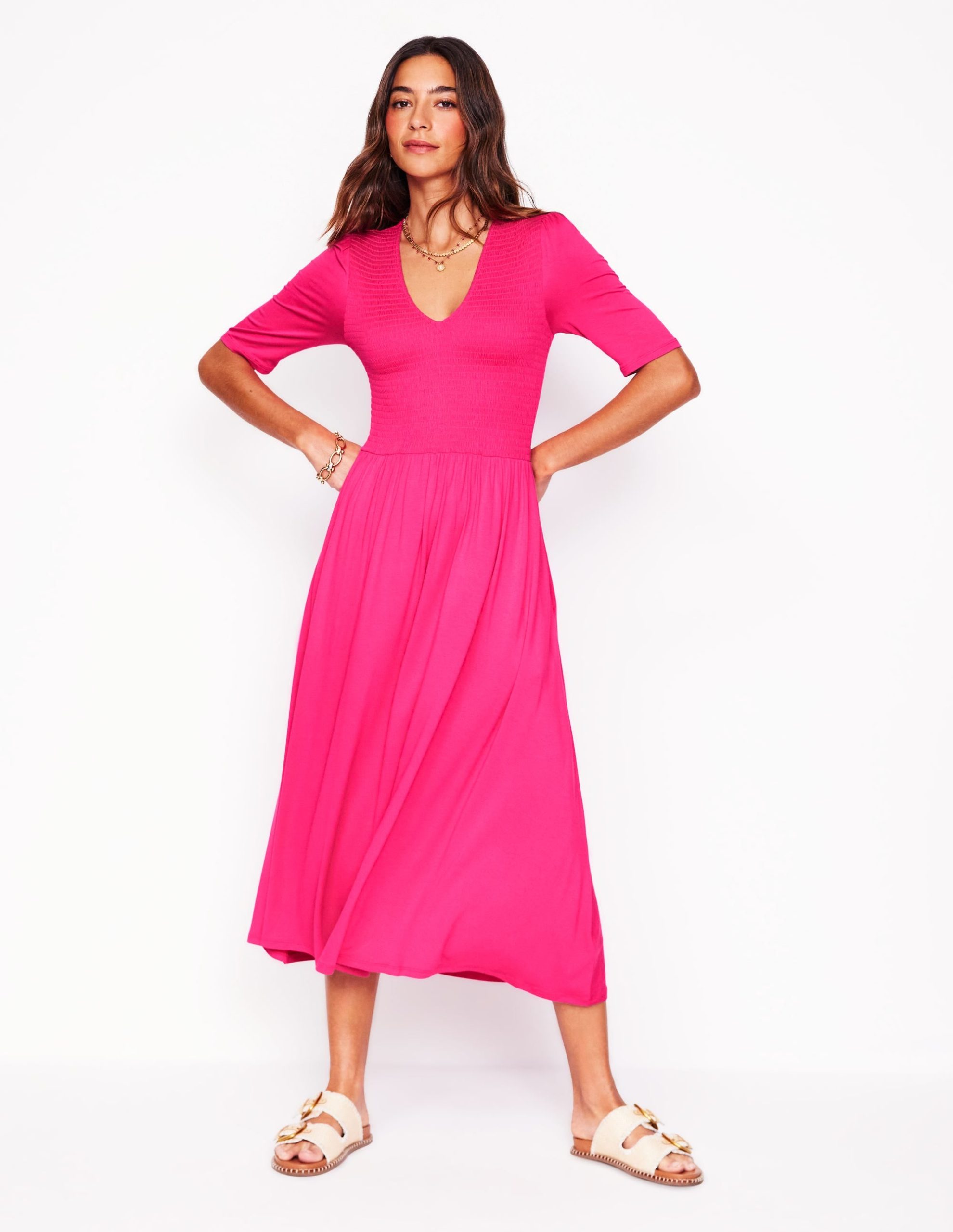 Bethany Smocked Jersey Dress-Pink Peony - Image 4