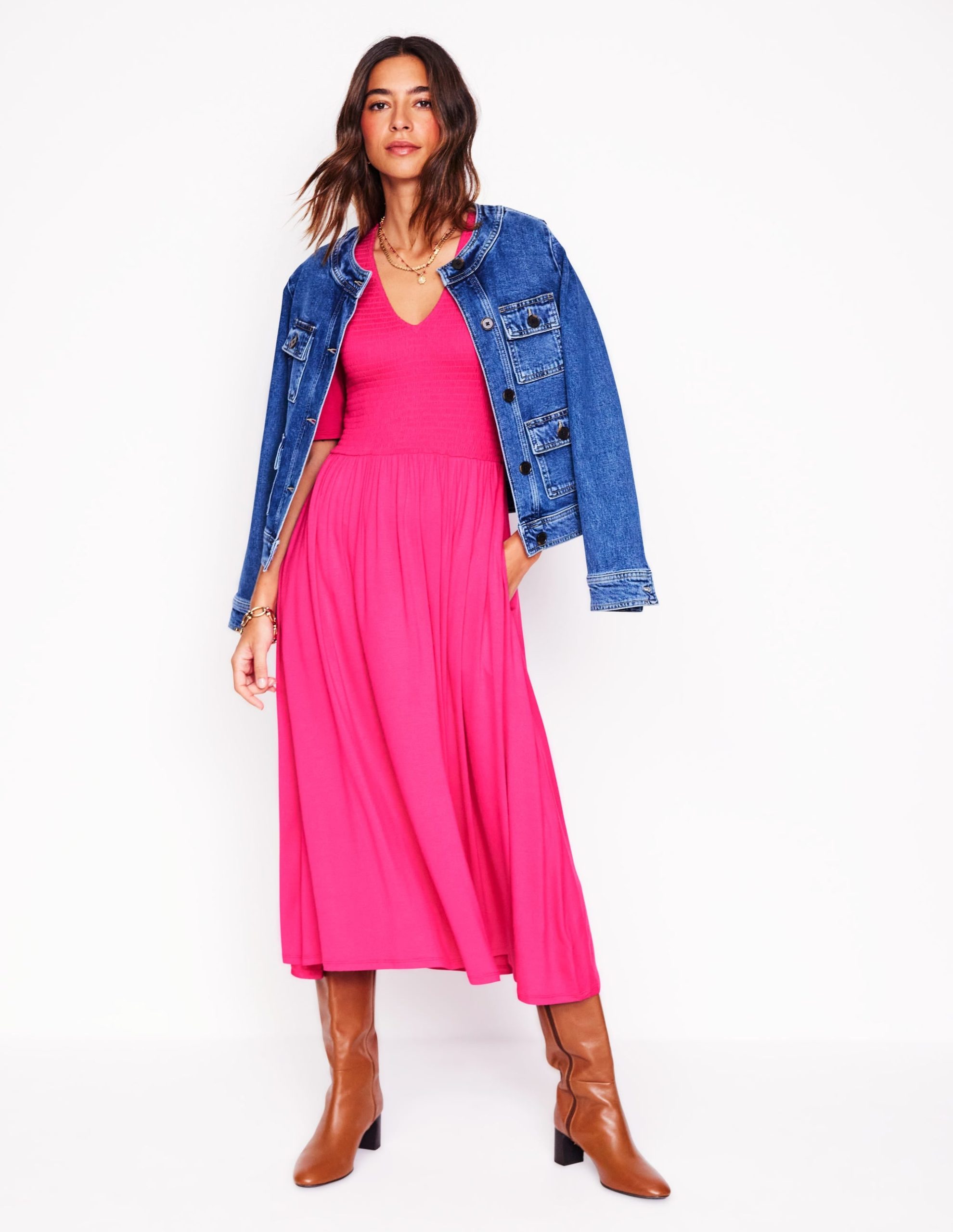 Bethany Smocked Jersey Dress-Pink Peony - Image 5