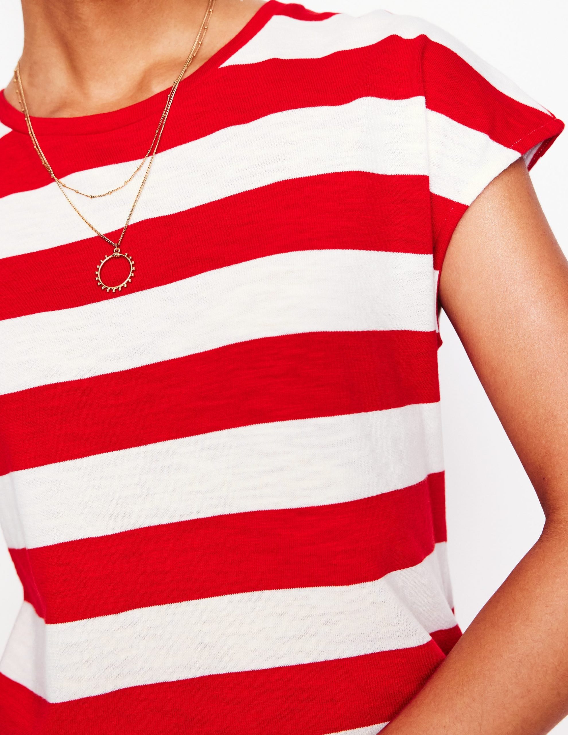Leah Jersey T-shirt Dress-Poppy Red. White Stripe - Image 2