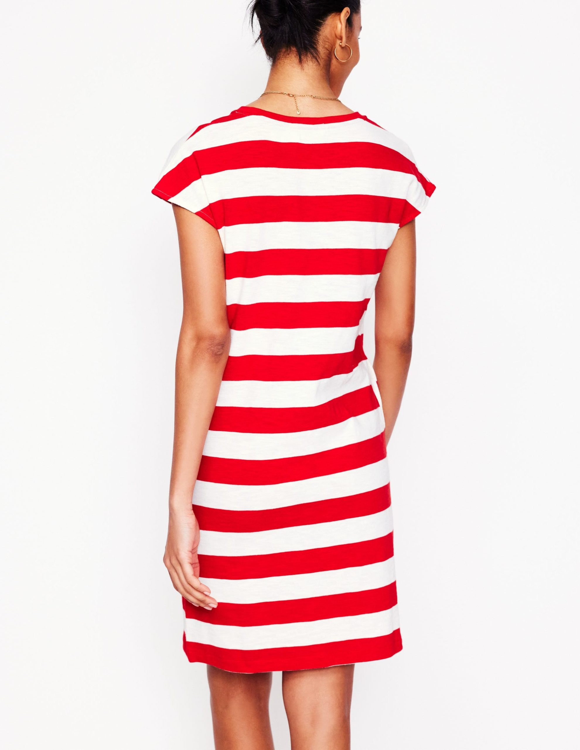 Leah Jersey T-shirt Dress-Poppy Red. White Stripe - Image 3