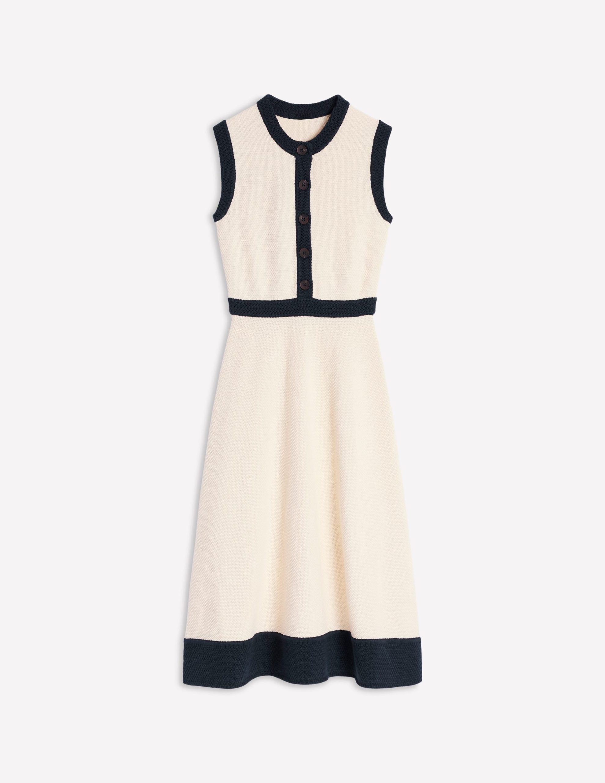 Crochet Trim Knitted Dress-Ivory. Navy - Image 5