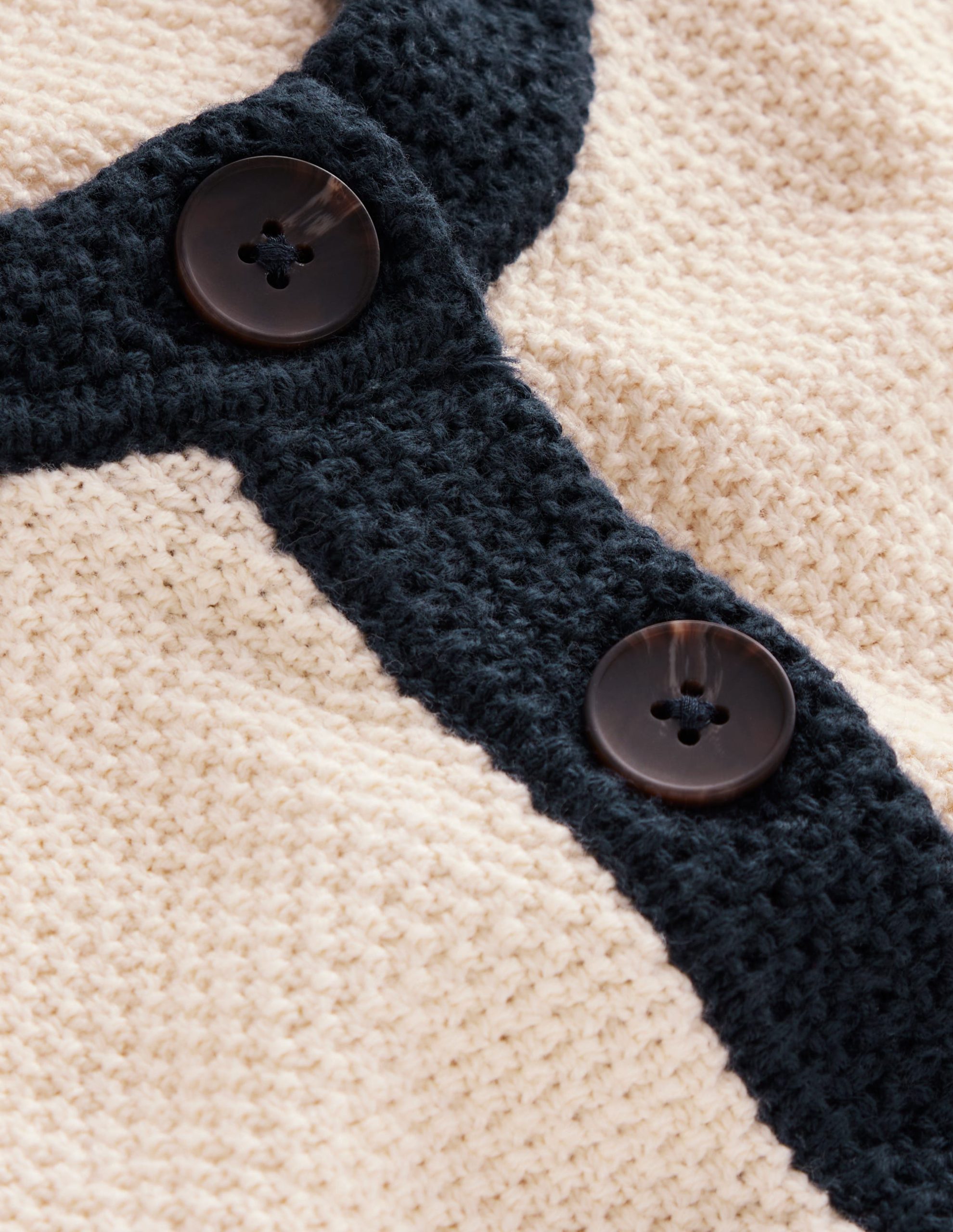 Crochet Trim Knitted Dress-Ivory. Navy - Image 6