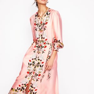 Ruby Collarless Shirt Dress-Pink. Bird Paradise