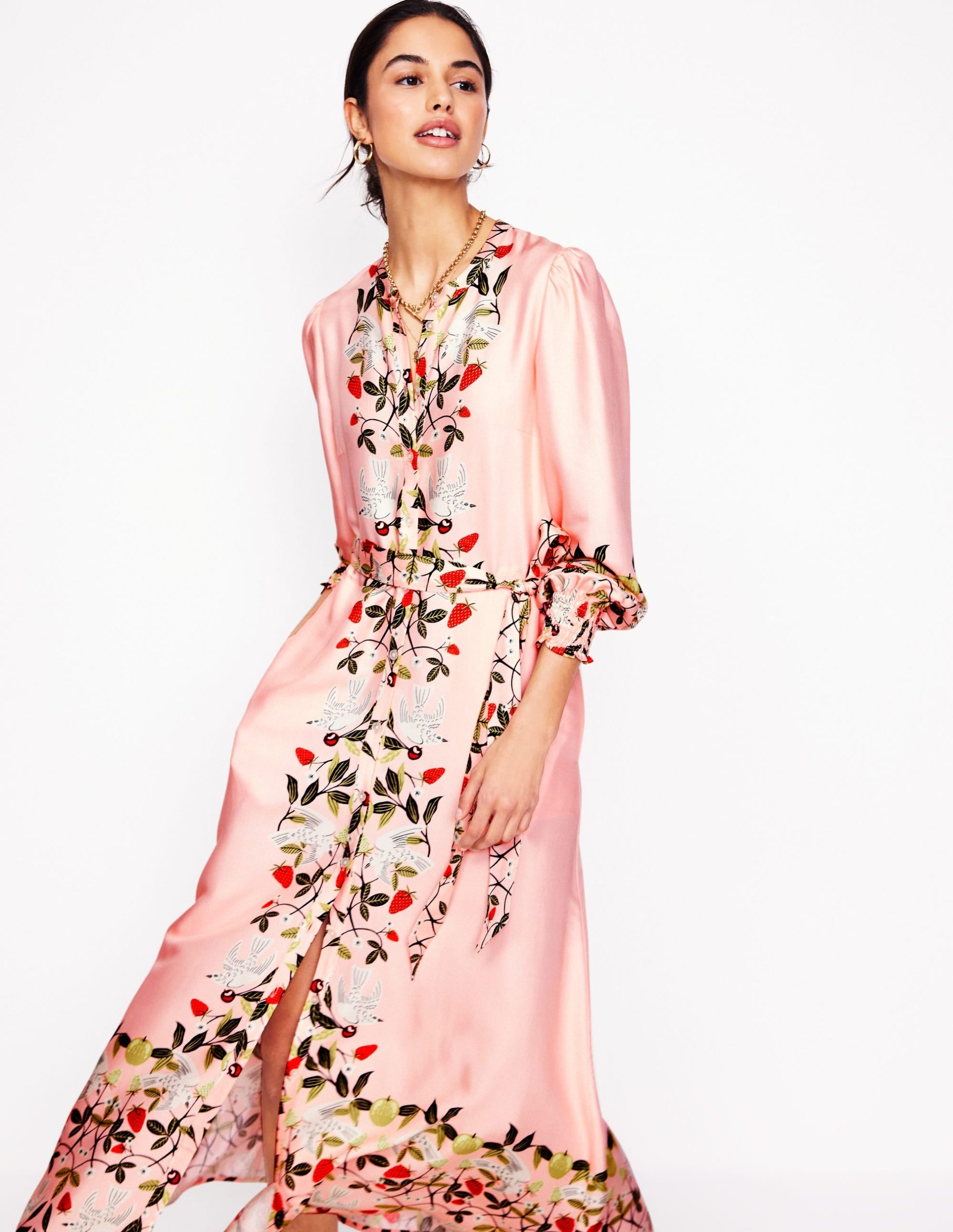 Ruby Collarless Shirt Dress-Pink. Bird Paradise