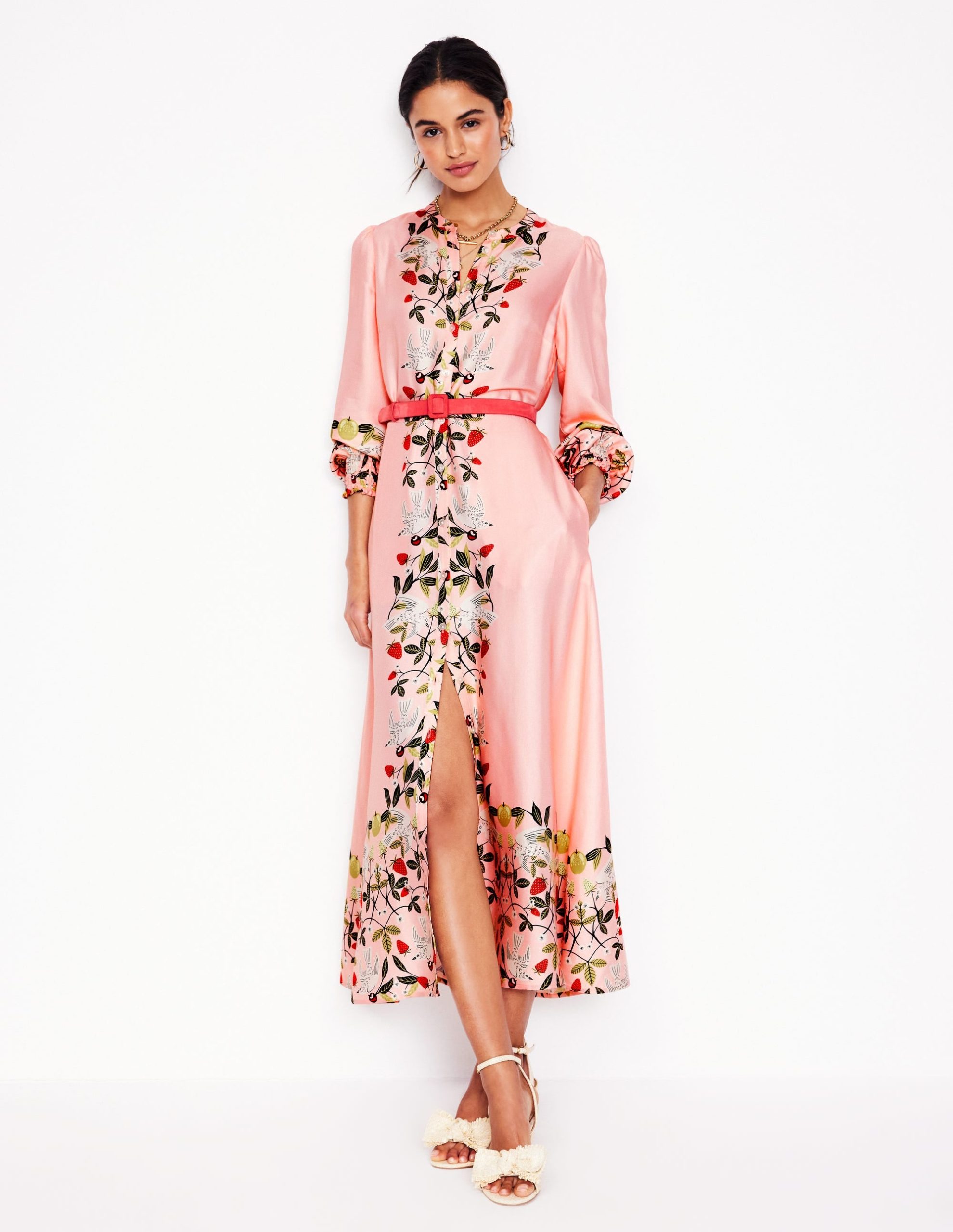 Ruby Collarless Shirt Dress-Pink. Bird Paradise - Image 5