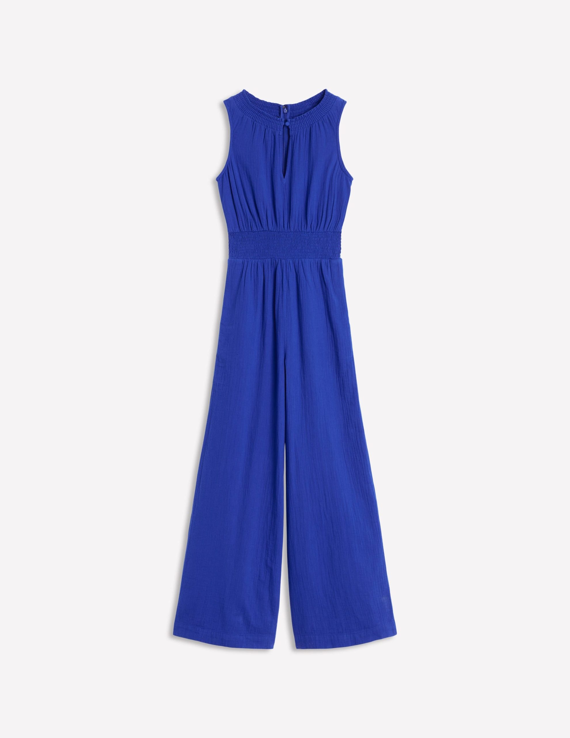 Smocked Double Cloth Jumpsuit-Bright Blue - Image 6