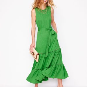 Mila Trim Tiered Jersey Dress-Paradise Green