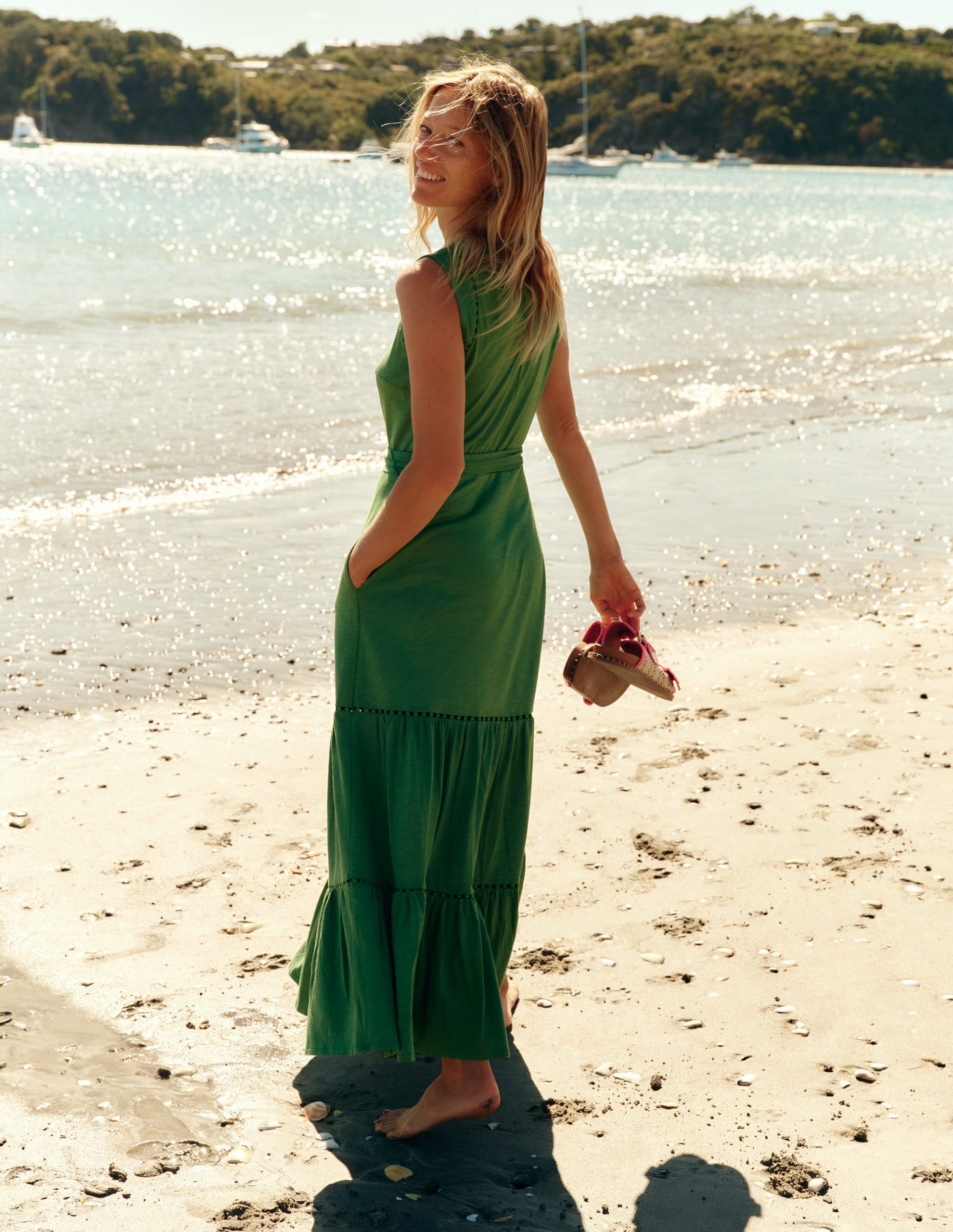 Mila Trim Tiered Jersey Dress-Paradise Green - Image 3