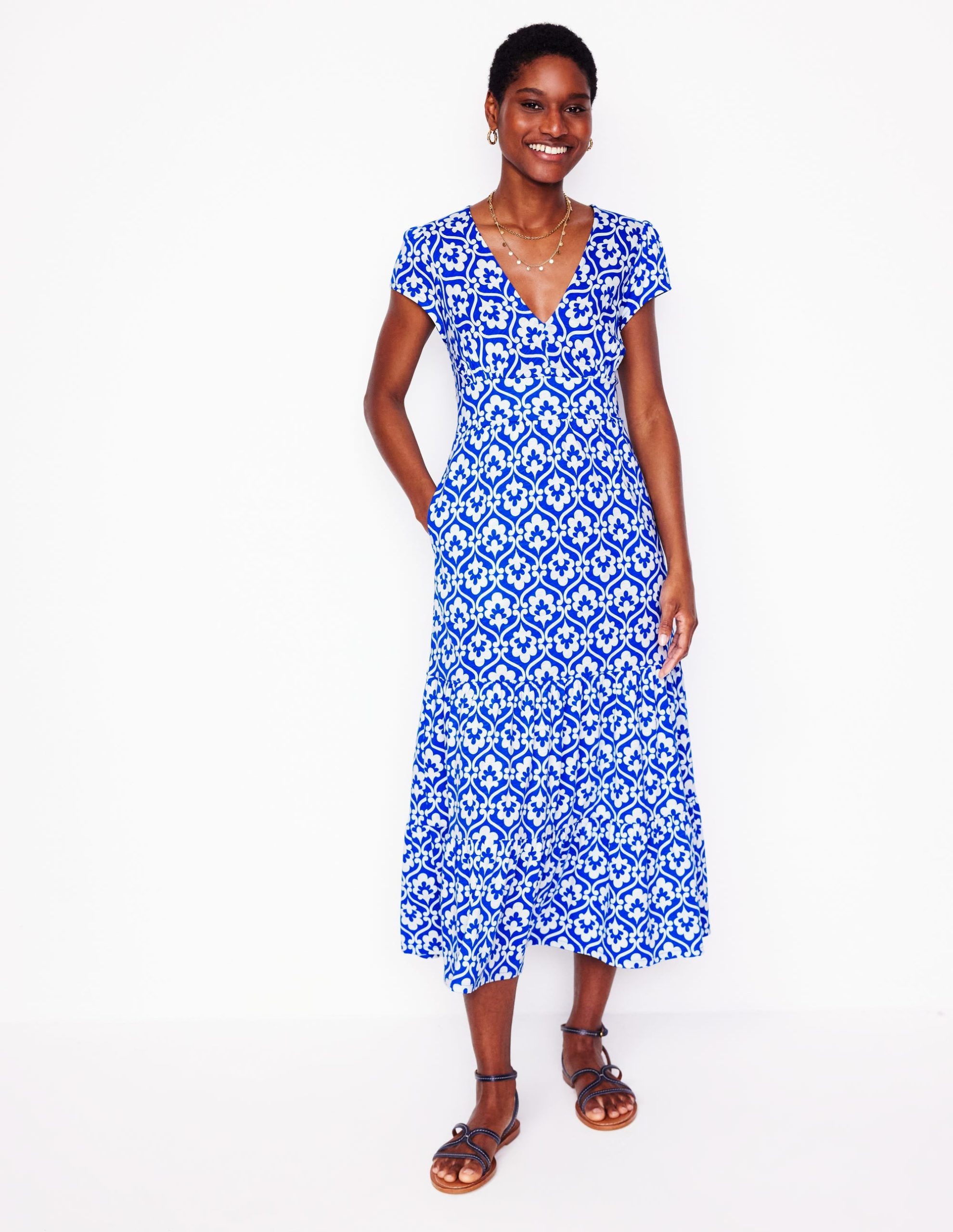 Eloise Tiered Jersey Dress-Gallery Blue. Ivy Trellis