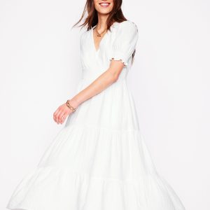Anna Double Cloth Midi Dress-White