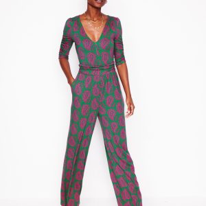 Ruched Waist Jumpsuit-Green. Paisley Heart