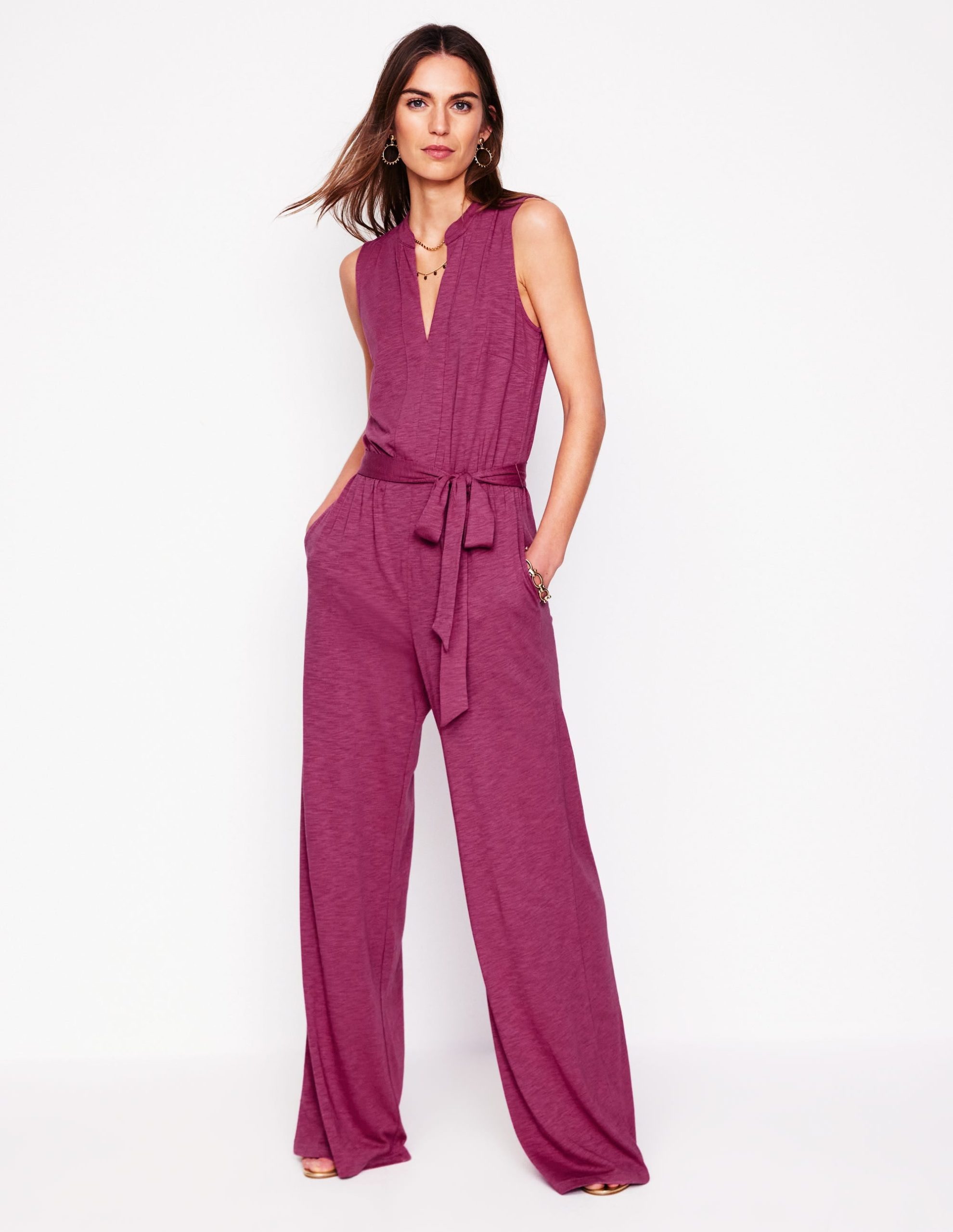 Naomi Notch Jersey Jumpsuit-Plum Purple