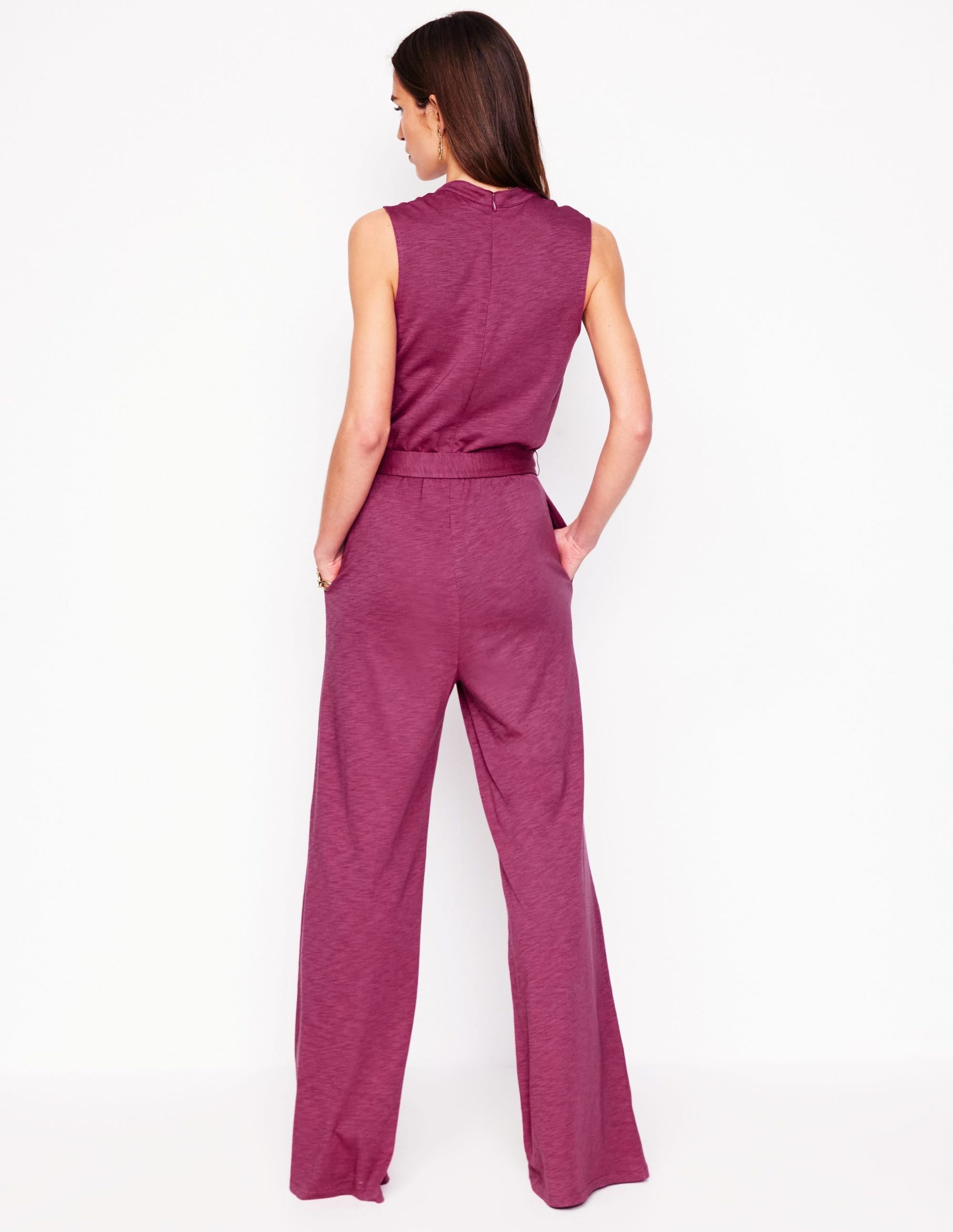 Naomi Notch Jersey Jumpsuit-Plum Purple - Image 3