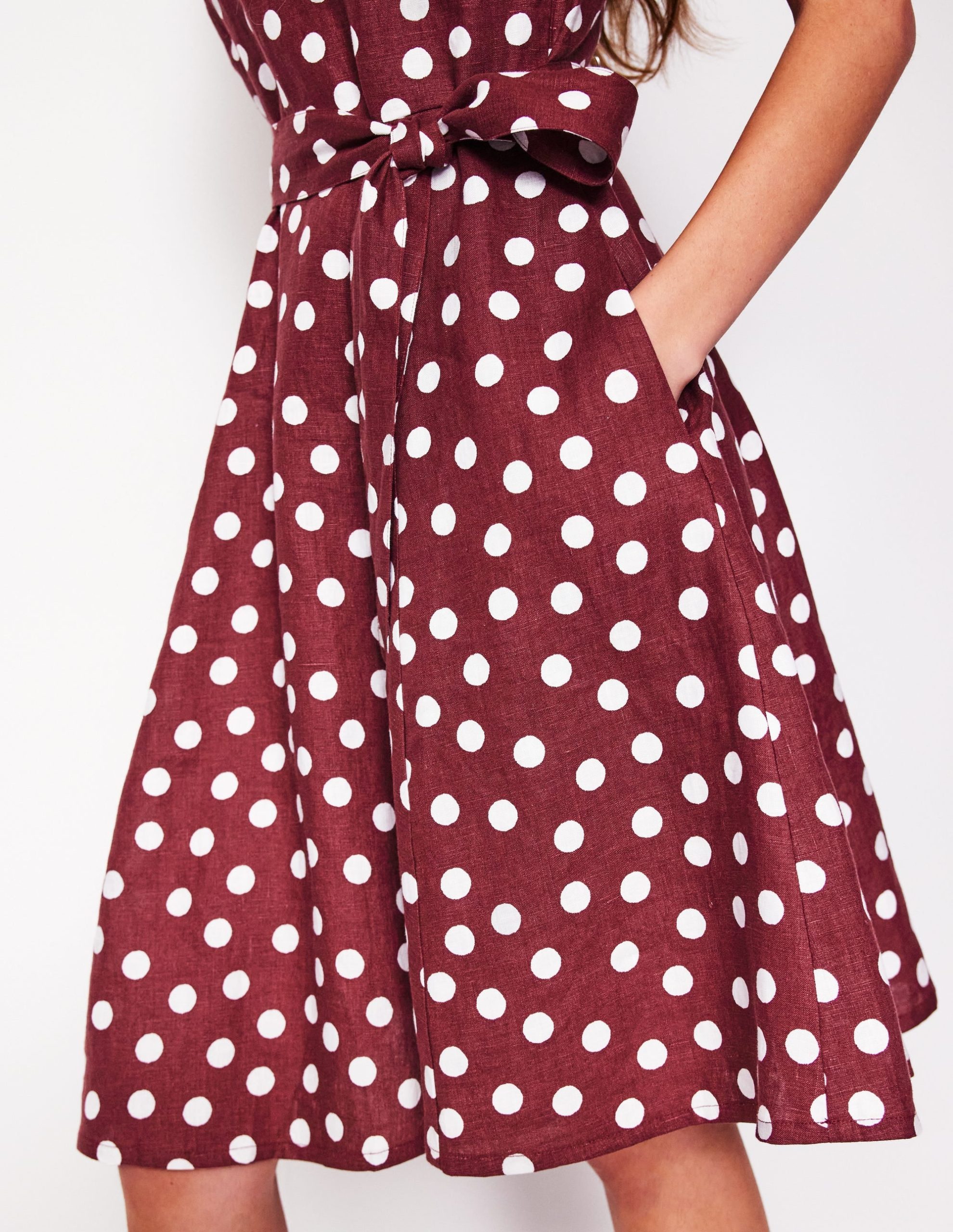 Anya Sleeveless Linen Dress-Chestnut. Abstract Dot - Image 2